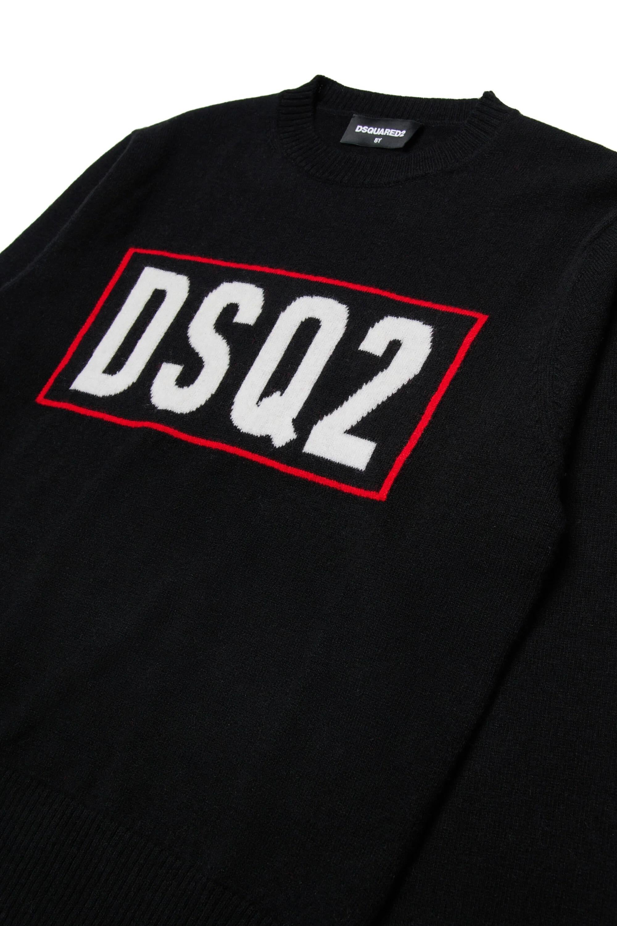 DSQUARED2<BR/>Maglione in lana merino con logo DSQ2 nero DQ3071-D0AFF DQ900 DSQUARED KID