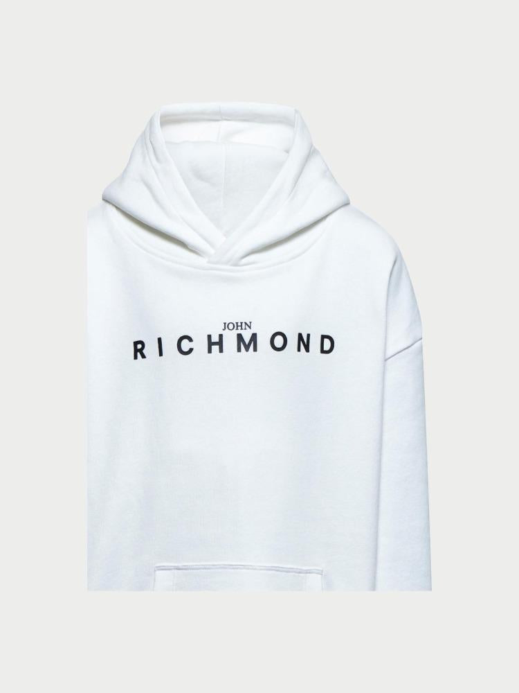 John Richmond tuta kids junior con cappuccio in cotone bianco stampa logo RBA25007CF OFF WHITE Richmond kids