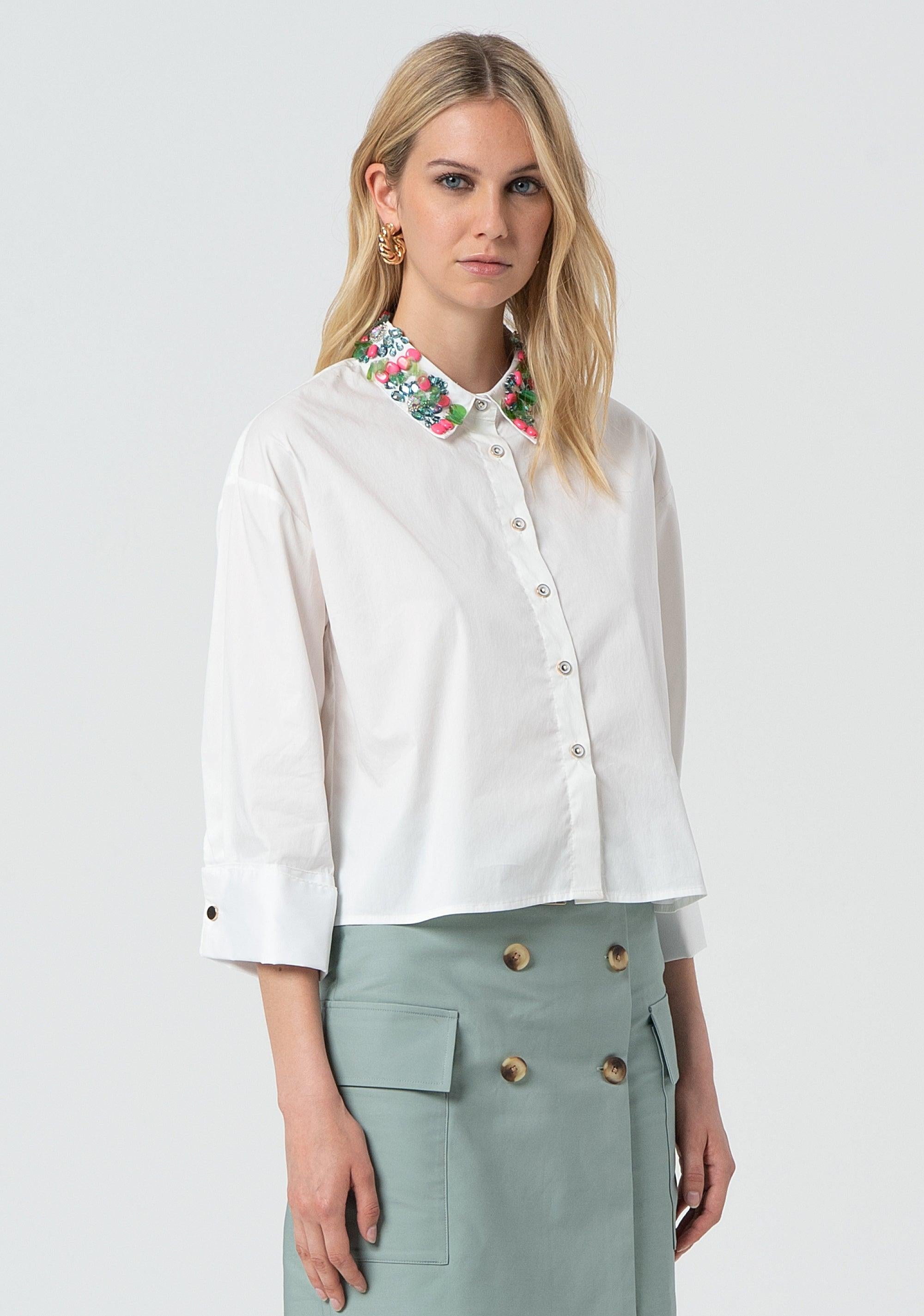 Camicia cropped in popeline white