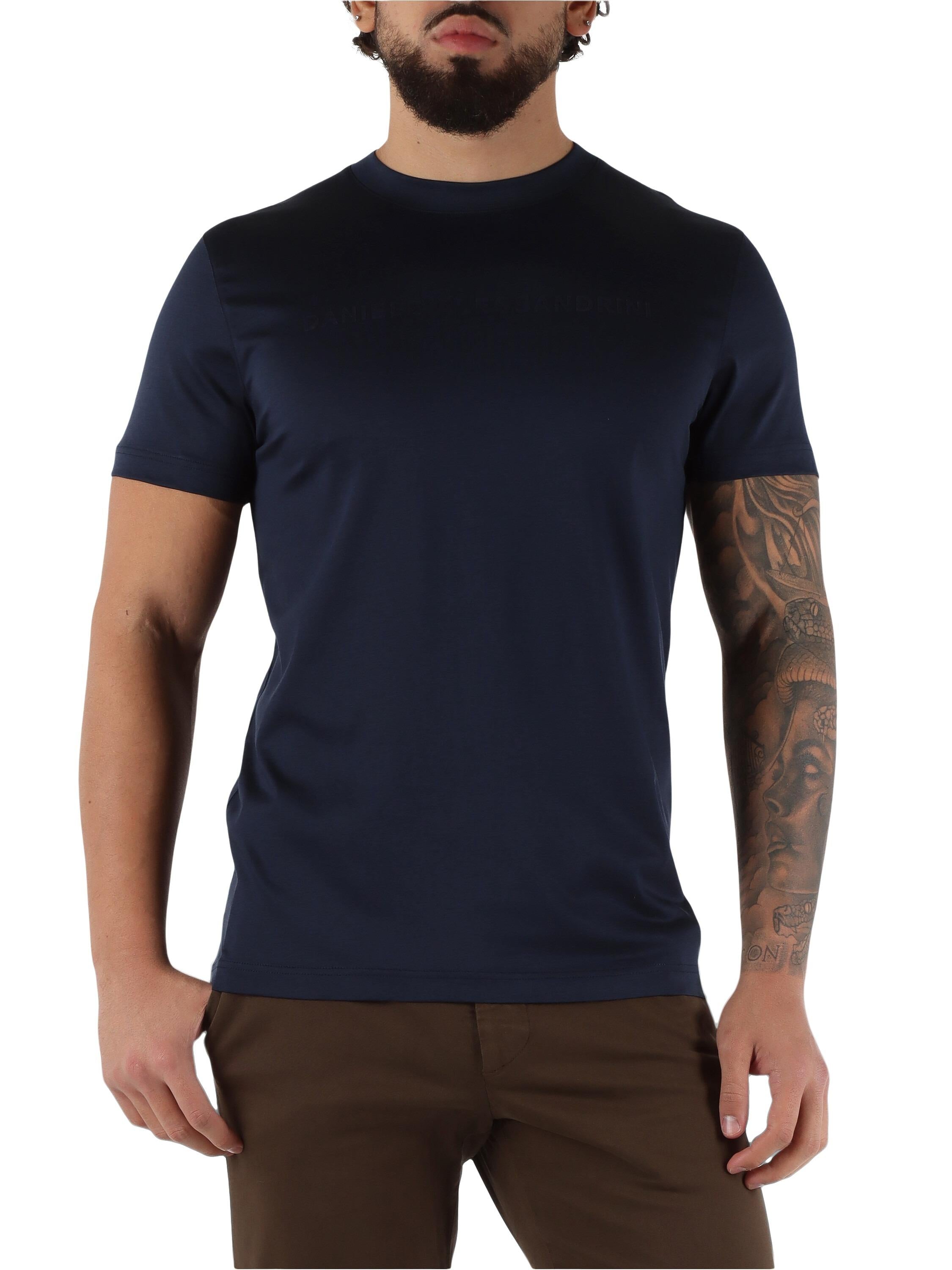 DANIELE ALESSANDRINI<BR/>T-shirt in cotone e modal con scritta logo BLU NAVY DA1FW26T013 174 DANIELE ALESSANDRINI