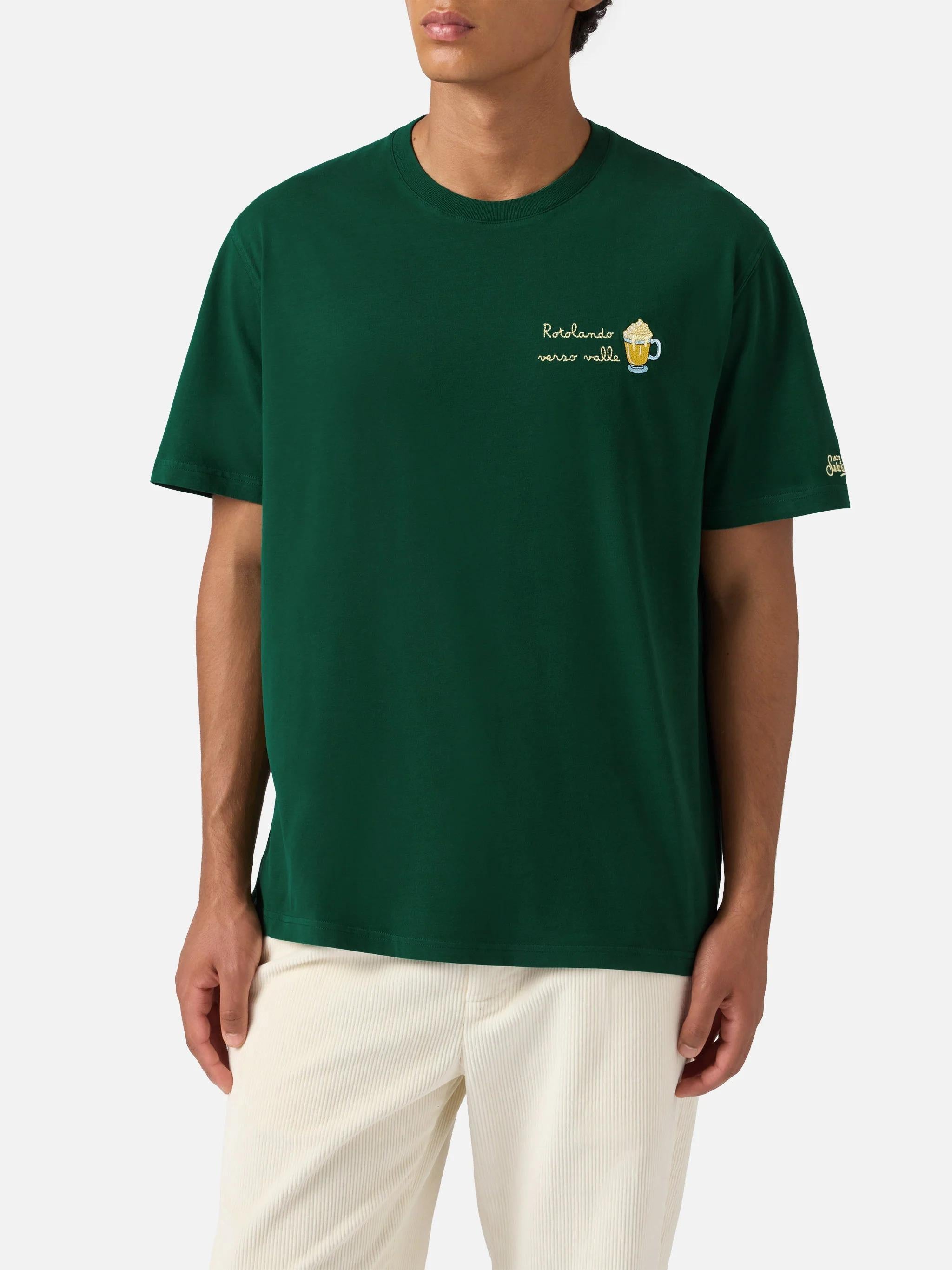 T-shirt Arnott warm touch in cotone verde con ricamo Rotolando verso valle ARN0004 03256I MC2 SAINT BARTH
