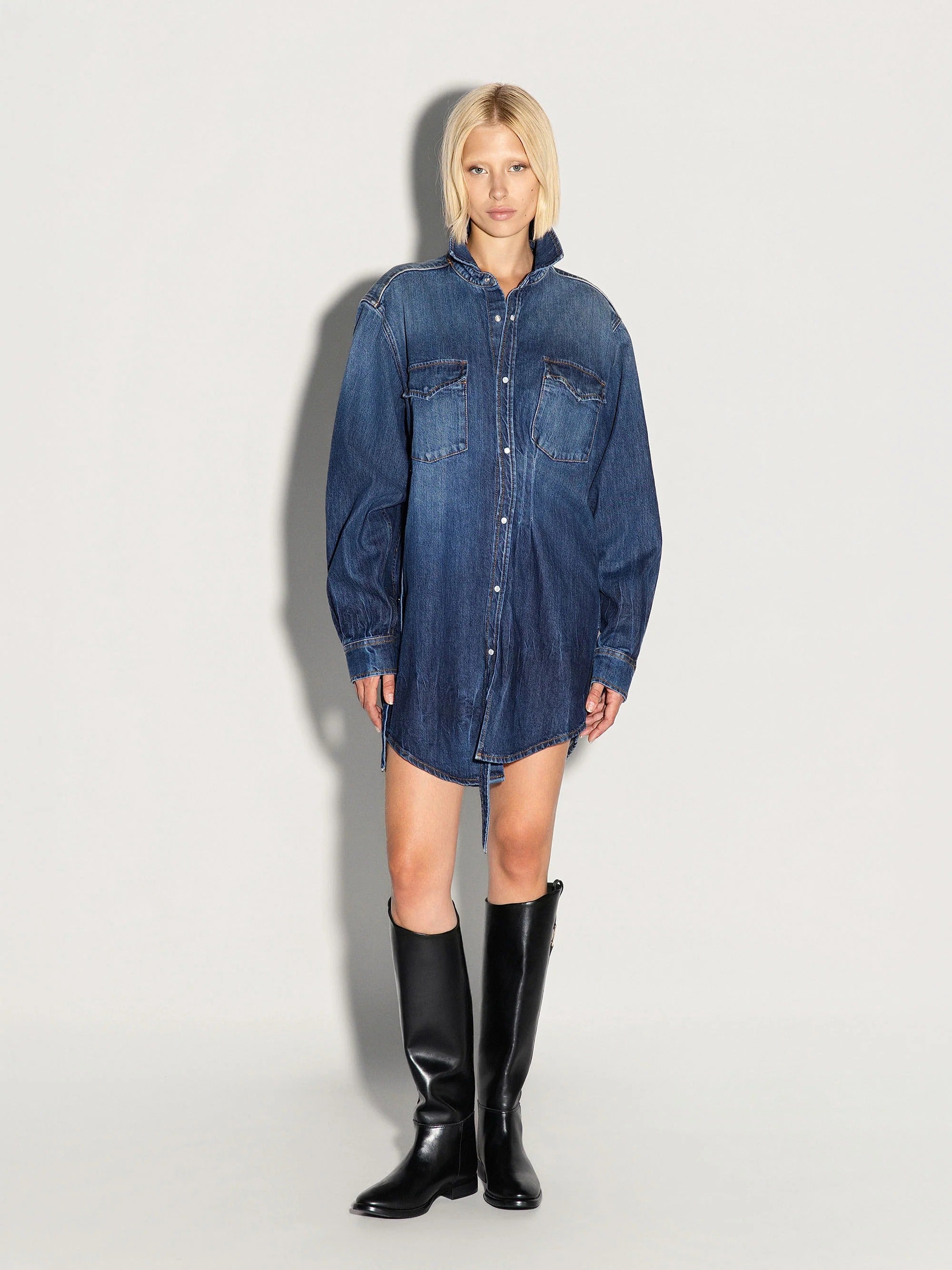 Abito camicia AKEP in denim con cintura VDKD15345 BLUE WASH AKEP 