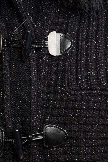 Giaccone Bark donna Duffle Coat Mourmasky nero lurex argento 62B9002/LC NERO BARK 