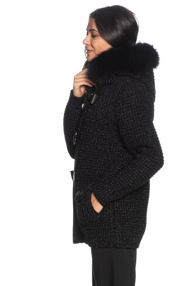 Giaccone Bark donna Duffle Coat Mourmasky nero lurex argento 62B9002/LC NERO BARK 