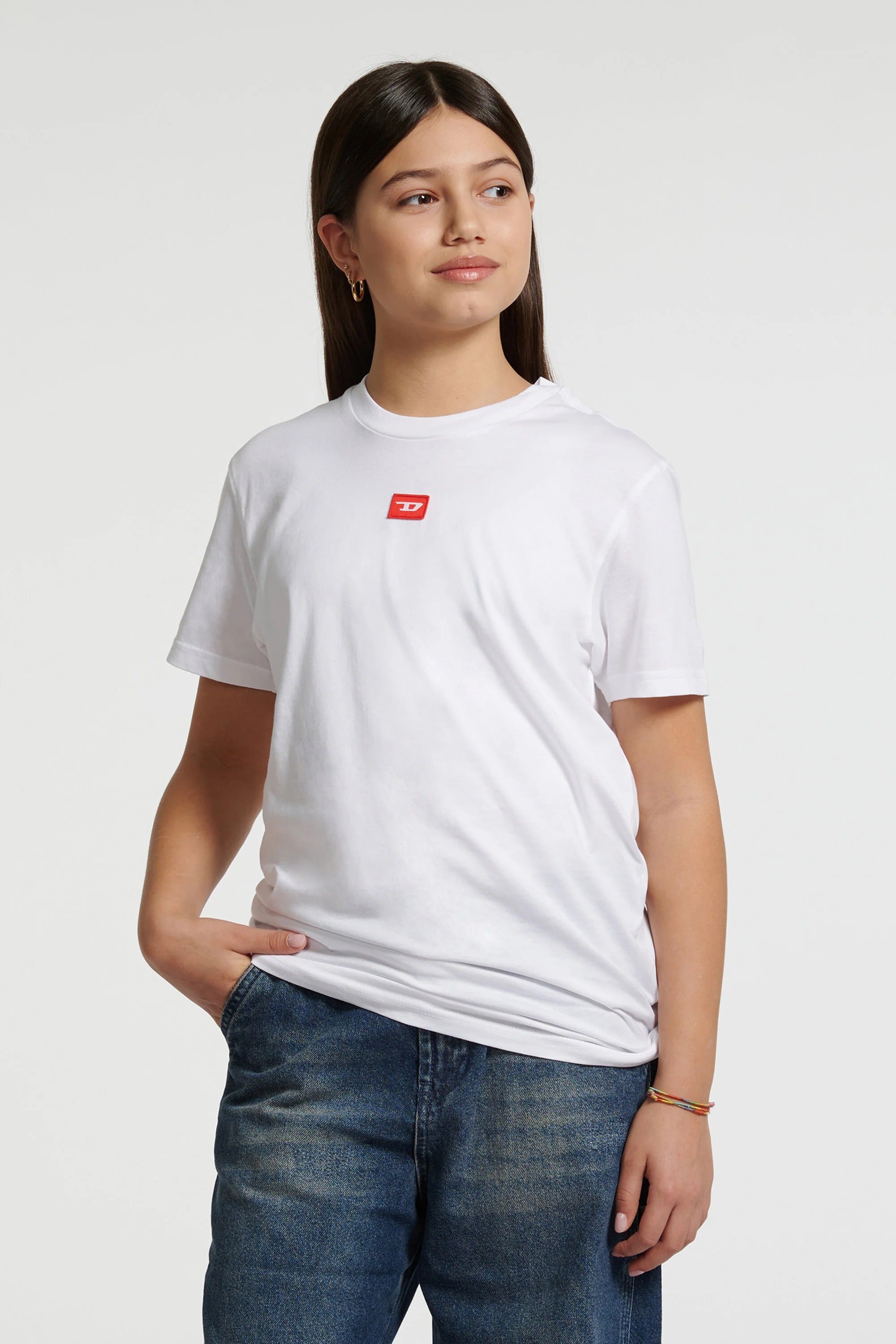 T-shirt in jersey con toppa rossa a forma di D. bianca J02501-0GRAI-K100 K100 DIESEL 