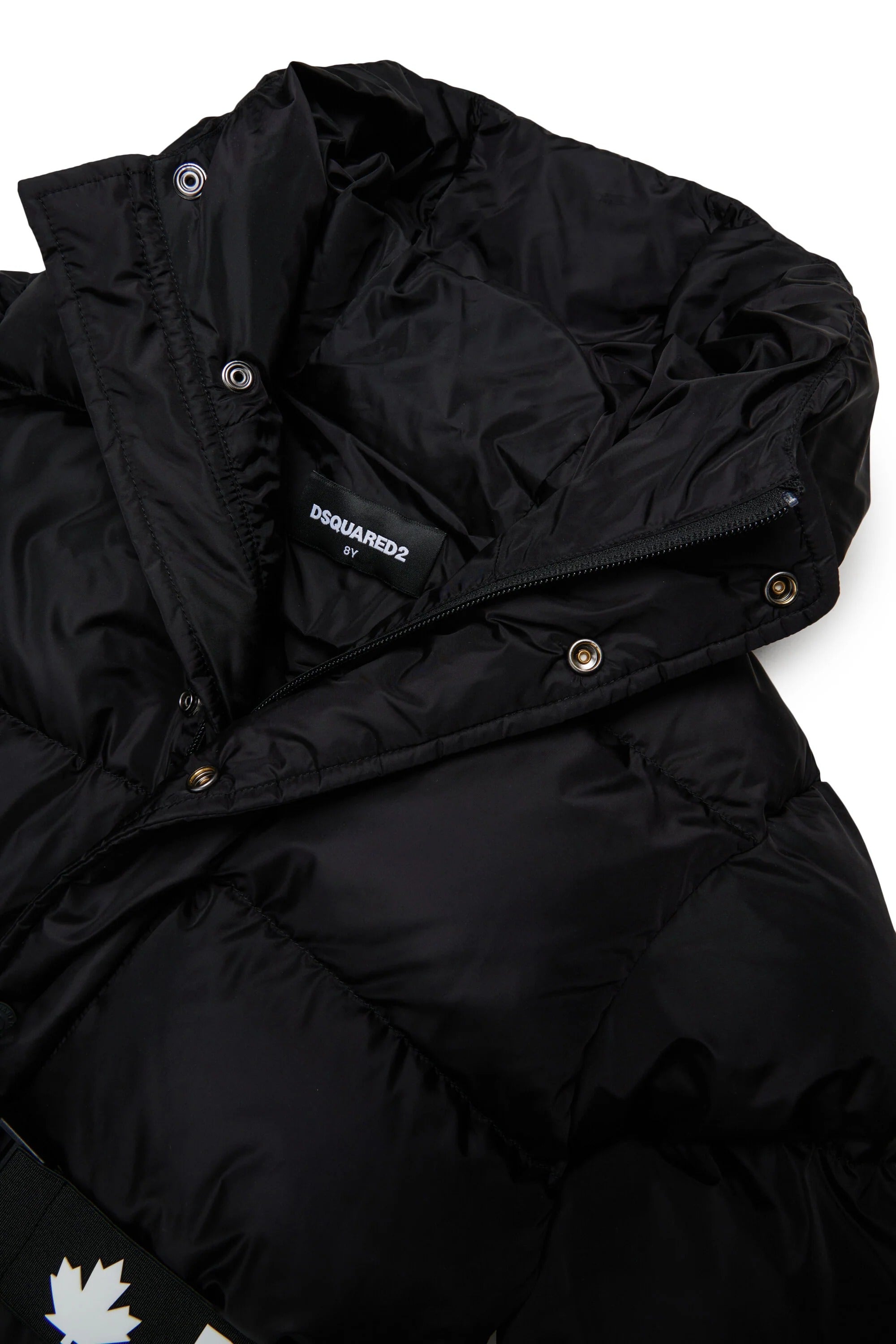 Giacca lunga imbottita con cintura di marca nera DQ2439-D00BN DQ900 DSQUARED KID 