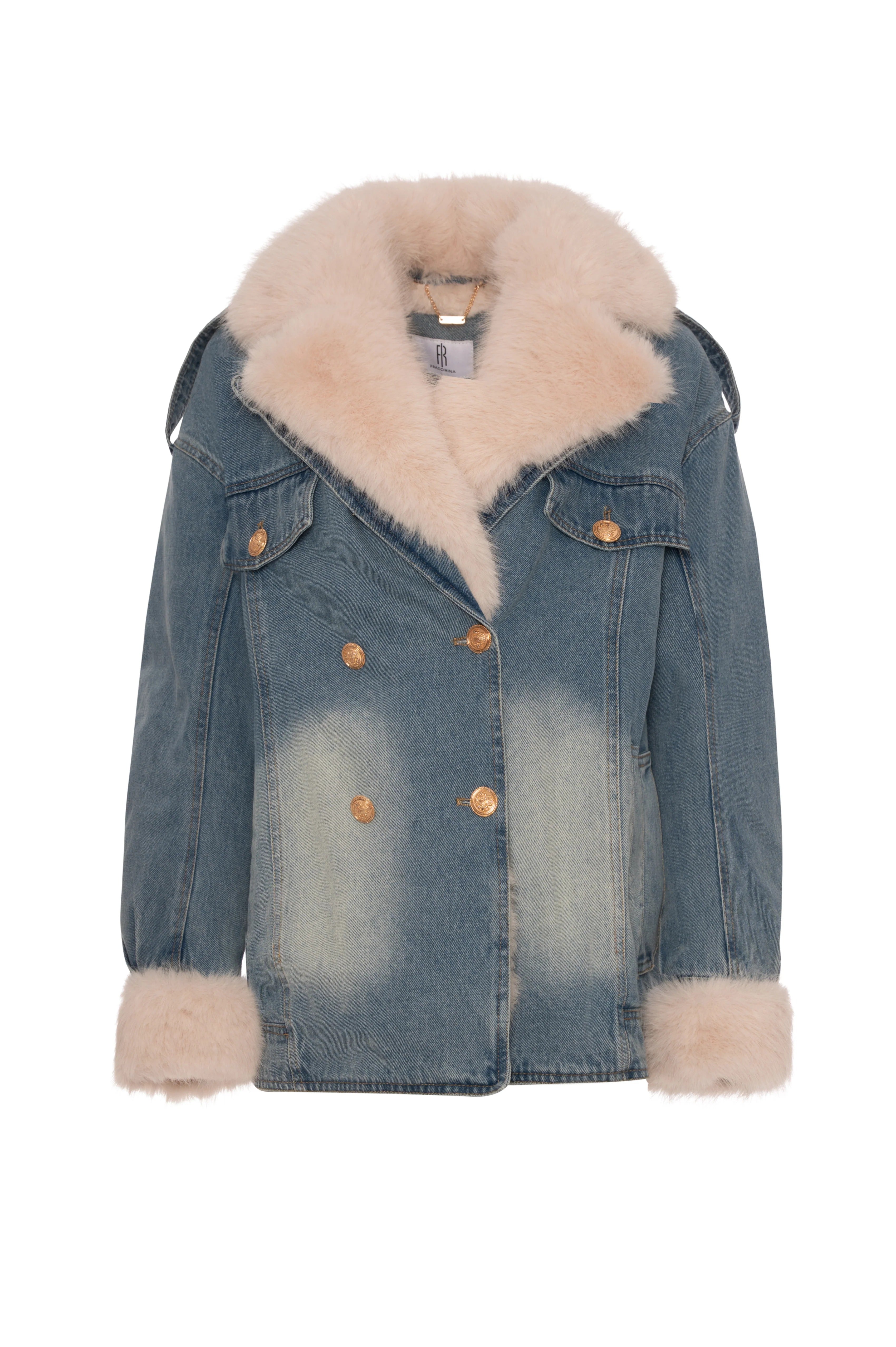 Giacca over in denim con lavaggio vintage e con finta pelliccia FP26WJ4002D40904 337 FRACOMINA 