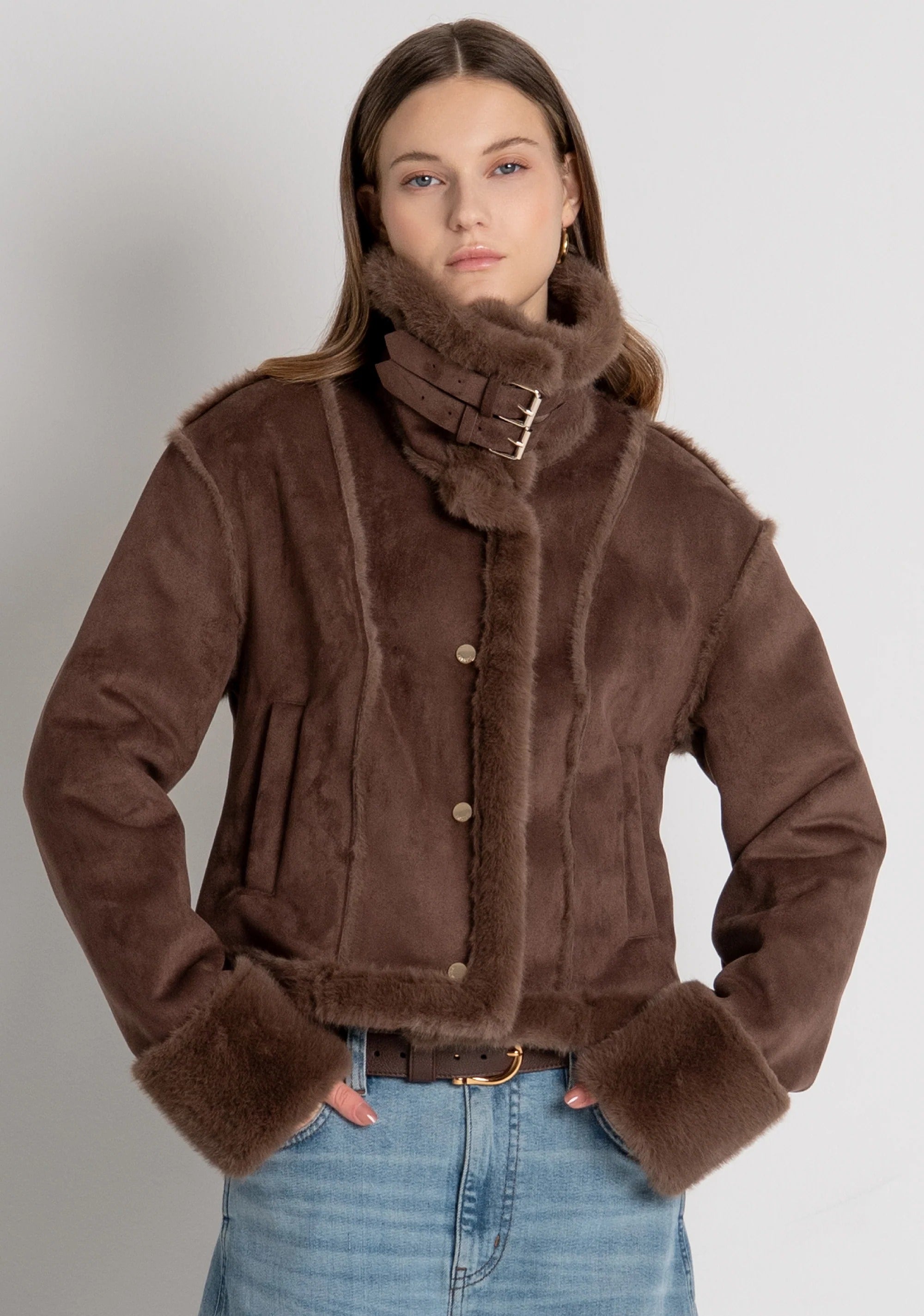 Giacca regular in finto montone brown FR26WC4015O46701 091 FRACOMINA 