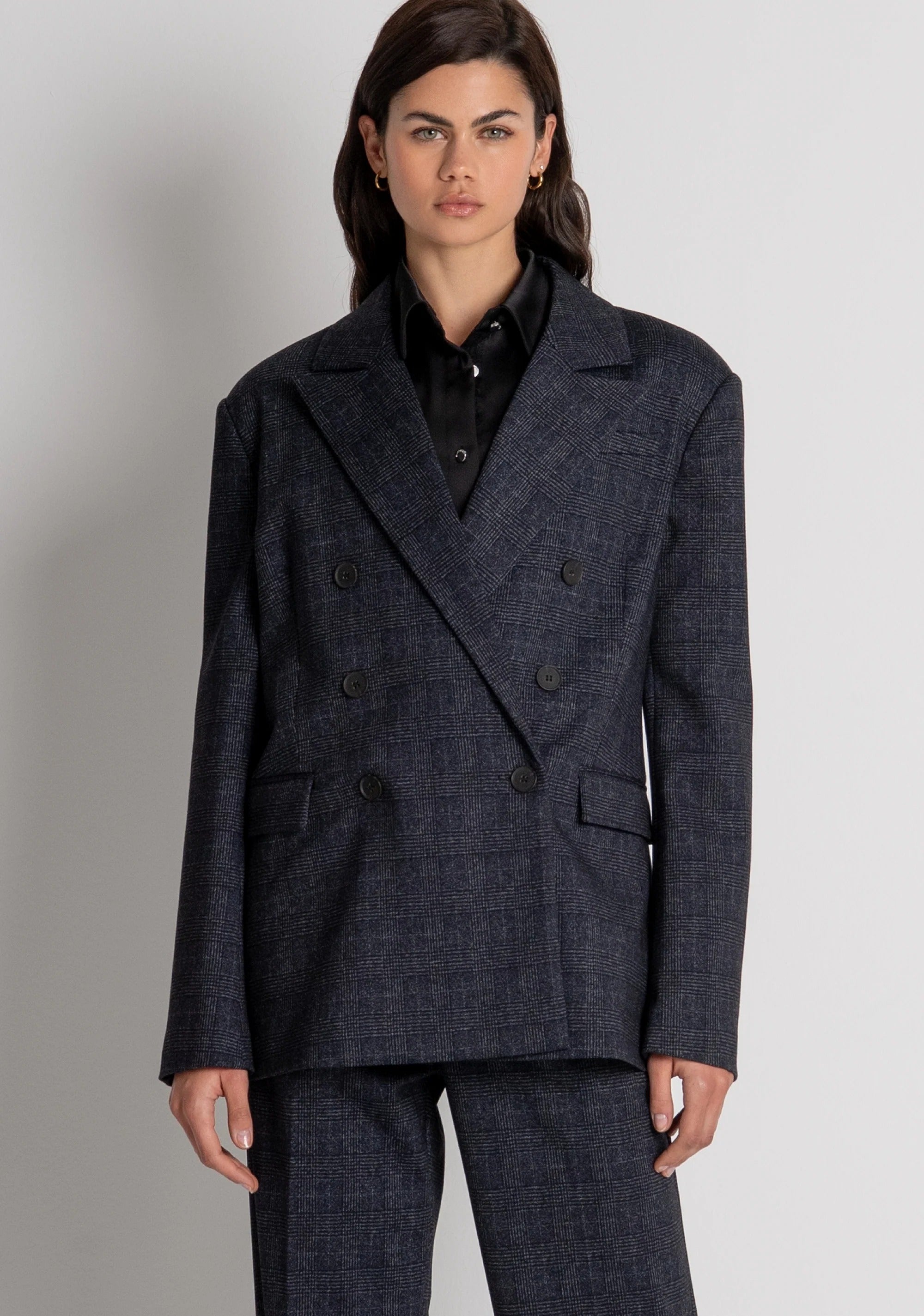 Fracomina Blazer regular doppiopetto in tessuto Principe di Galles Charcoal FR26WJ3010W575O2 097 FRACOMINA 