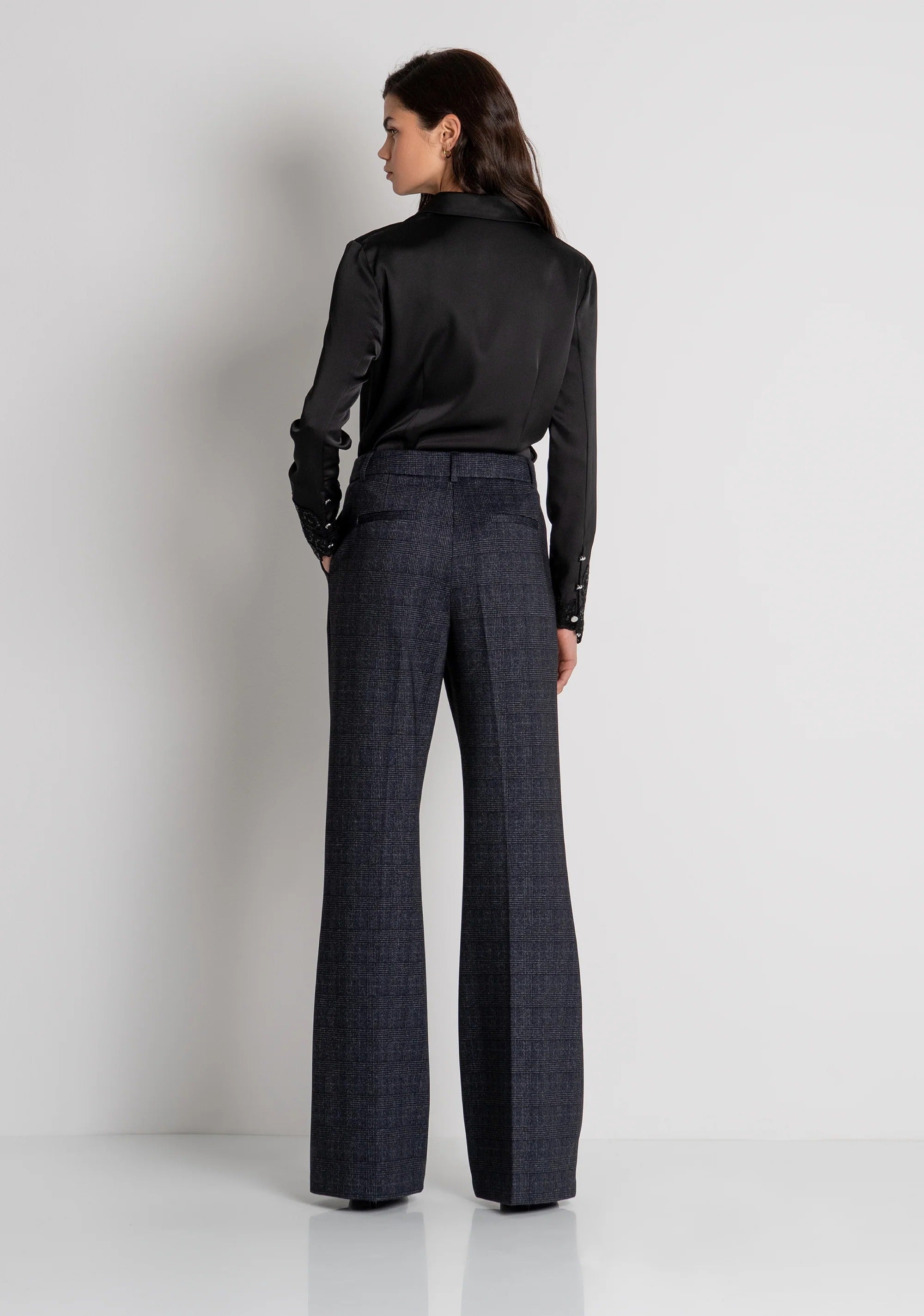 Fracomina Pantalone linea dritta in tessuto in fantasia Principe di Galles charcoal FR26WV2004W575O2 097 FRACOMINA 