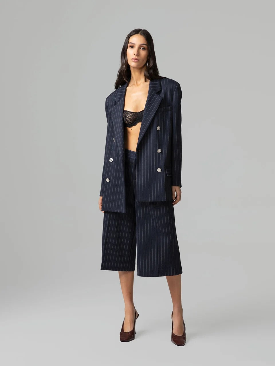 Gaelle Giacca gessata doppiopetto blu GAABW11113-TPV0001 BL07 GAELLE 