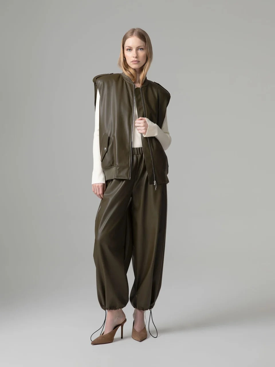 Gaelle Pantalone jogger in ecopelle verde GAABW11143-TPU0001 VE45 GAELLE 