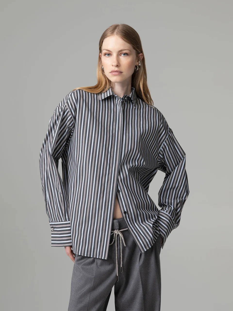 Gaelle Camicia regular con stampa logo grigia GAABW11262-TCP0003 NE160 GAELLE 