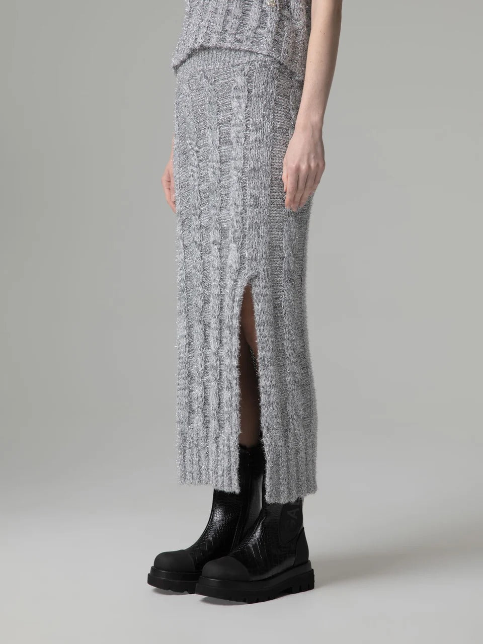 Gaelle Gonna lunga in maglieria con spacco sul davanti grigia GAABW11481-FRP0001 GR00 GAELLE 
