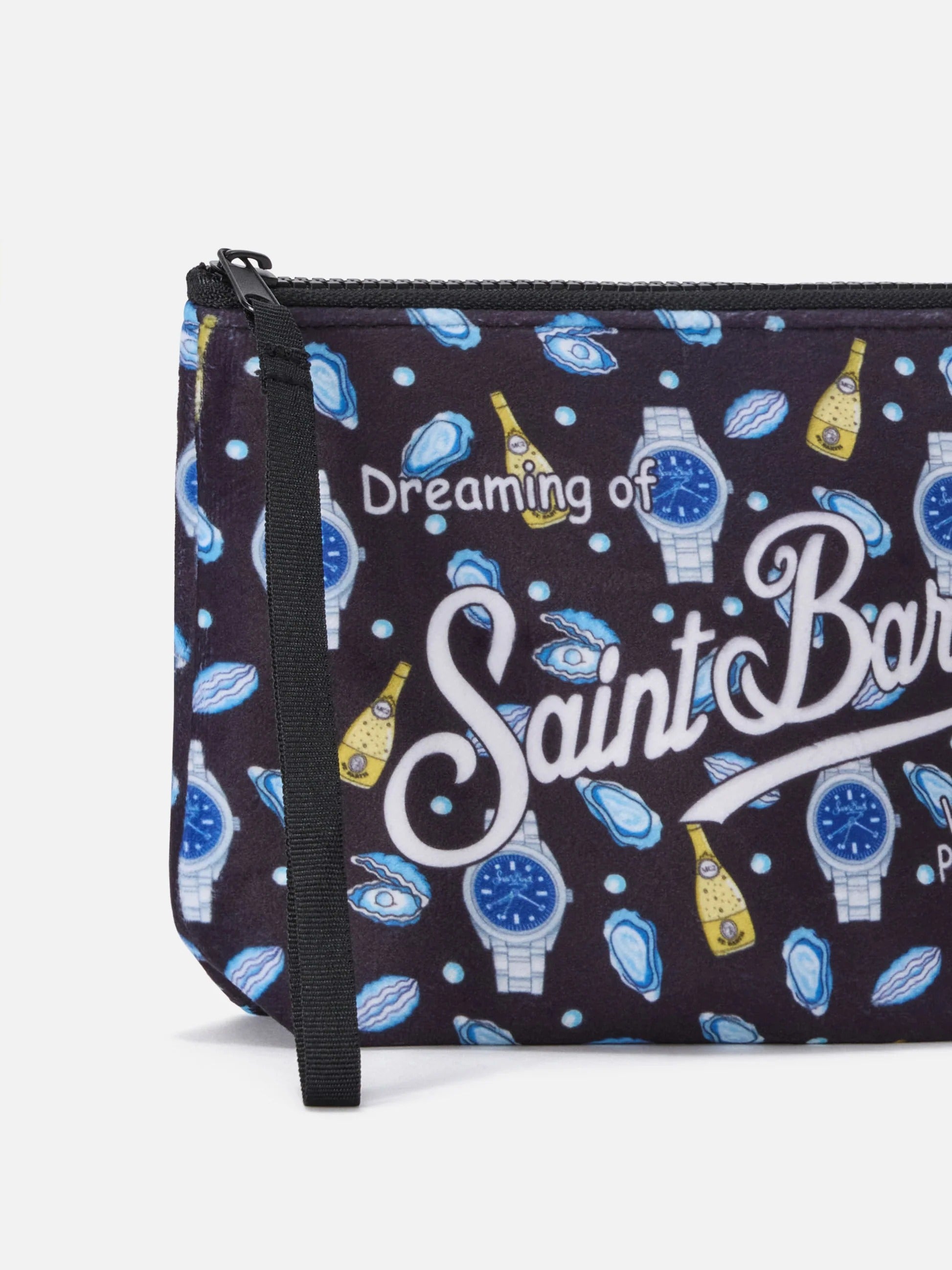 Pochette Aline nera con stampa ostriche e orologi ALI0002 02945M MC2 SAINT BARTH 
