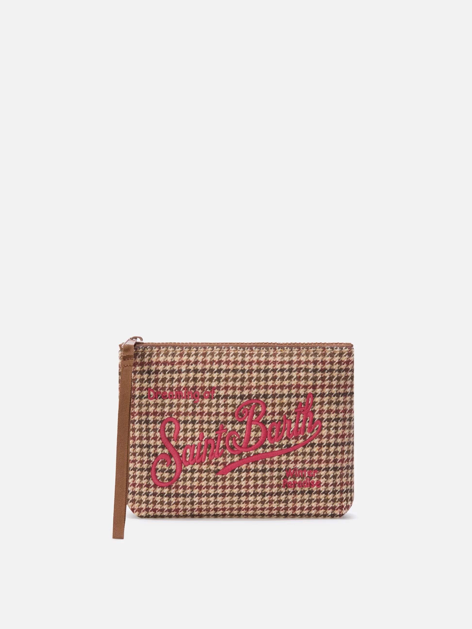 Pochette Aline in misto lana con motivo pied de poule e ricamo logo ALI0022 02373M MC2 SAINT BARTH 