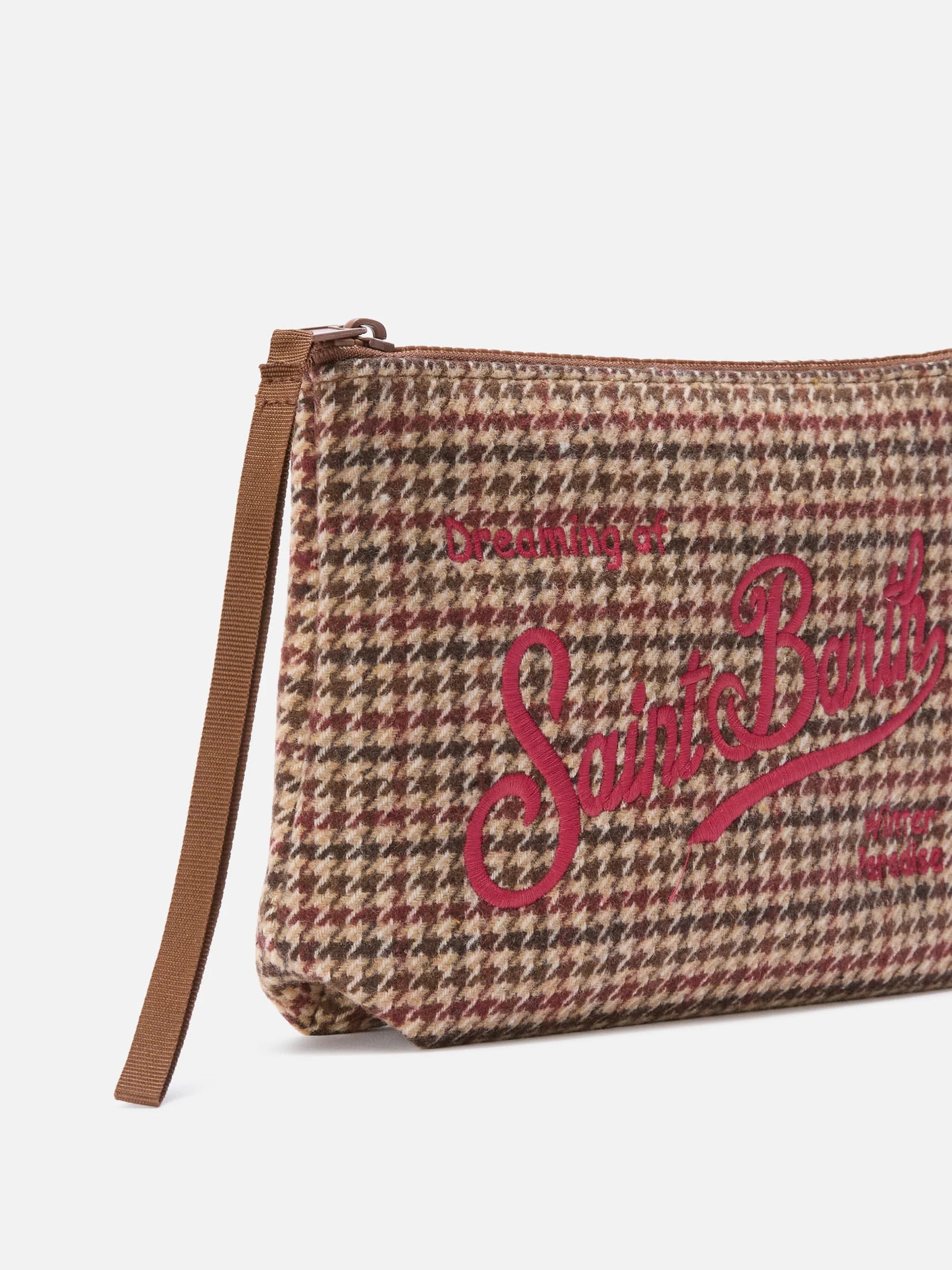 Pochette Aline in misto lana con motivo pied de poule e ricamo logo ALI0022 02373M MC2 SAINT BARTH 