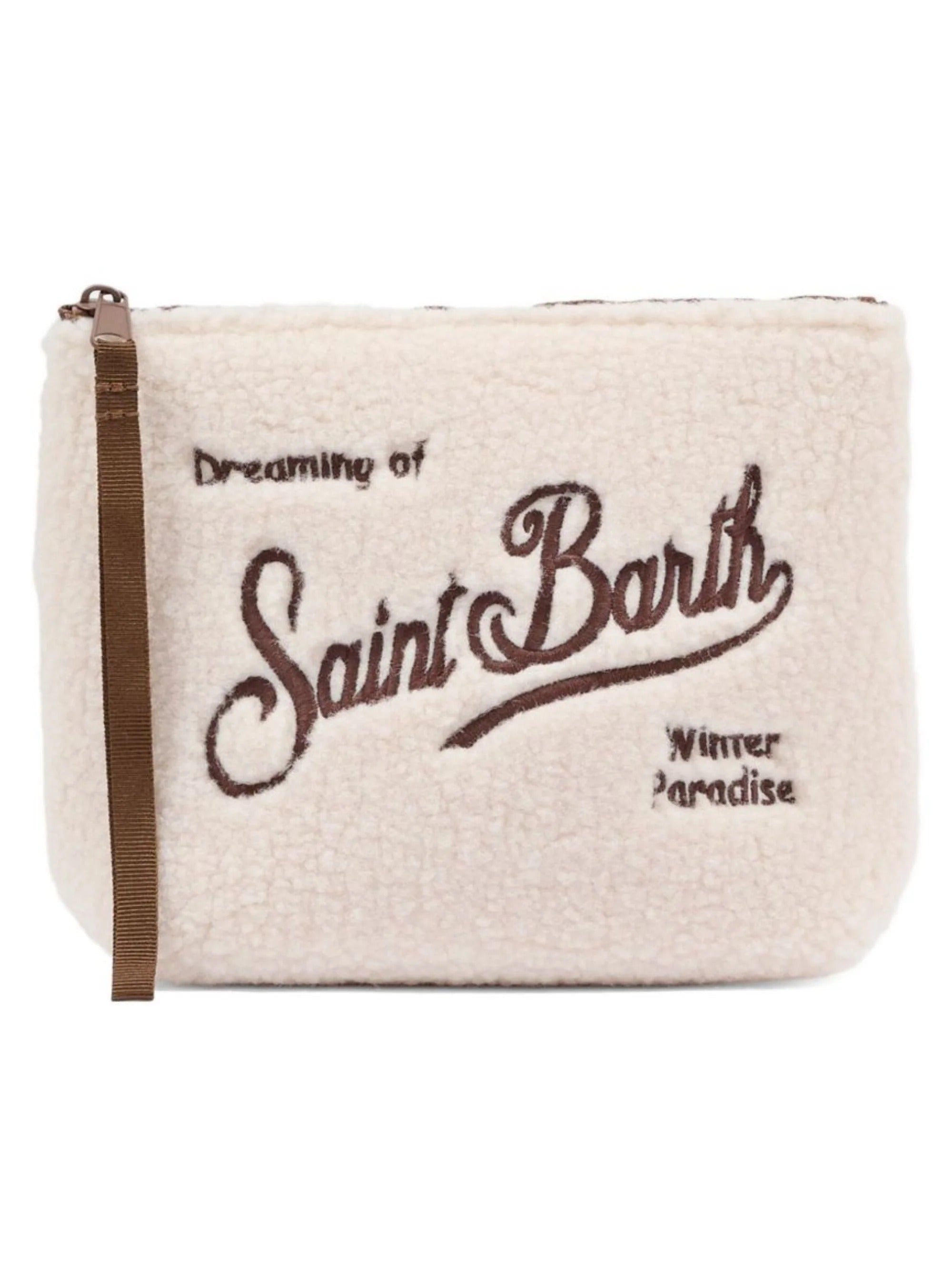 Pochette Aline beige in tessuto teddy con ricamo logo marrone ALI0023 00168M MC2 SAINT BARTH 