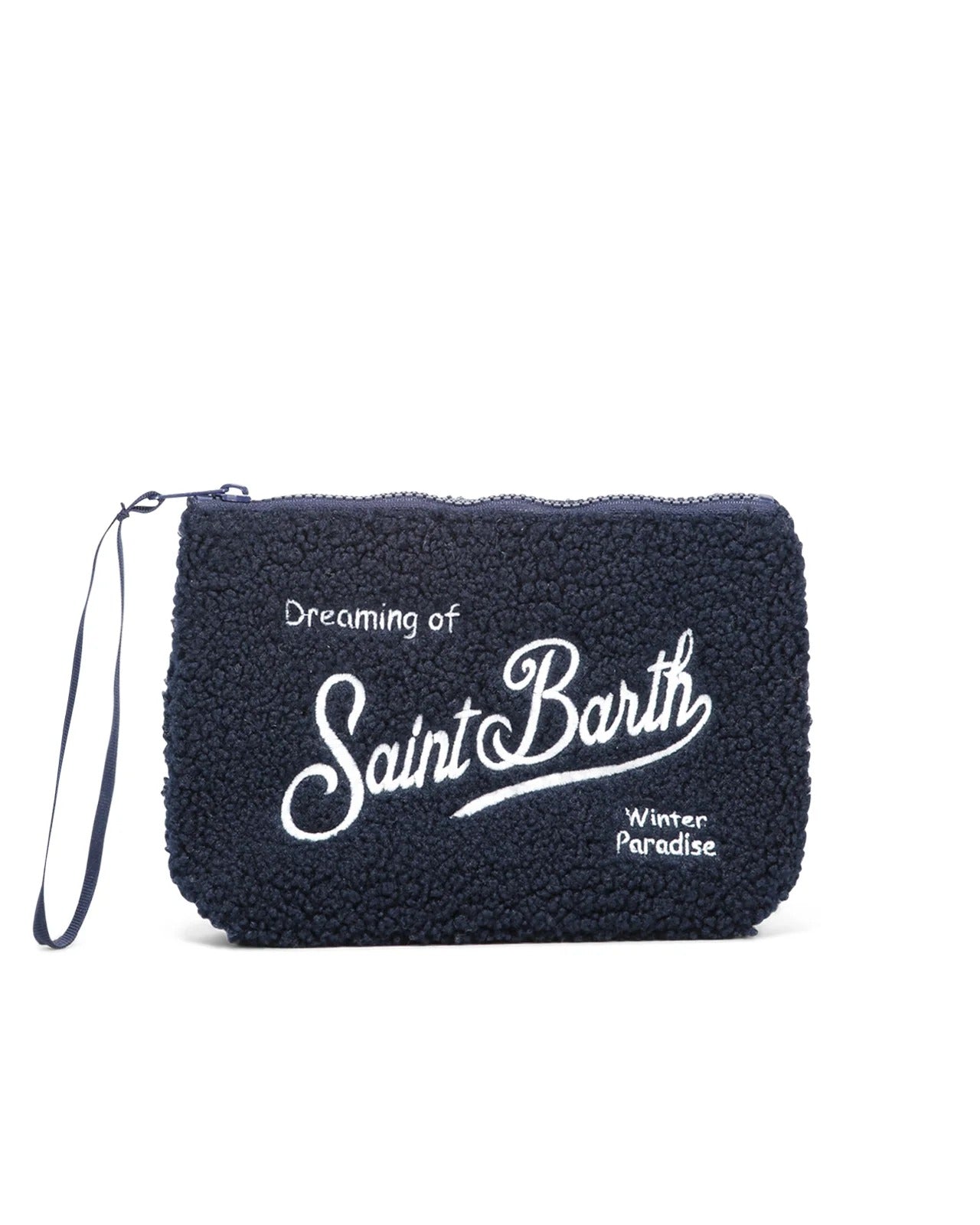 Pochette Aline blu in tessuto teddy con ricamo logo bianco ALI0023 00191M MC2 SAINT BARTH 