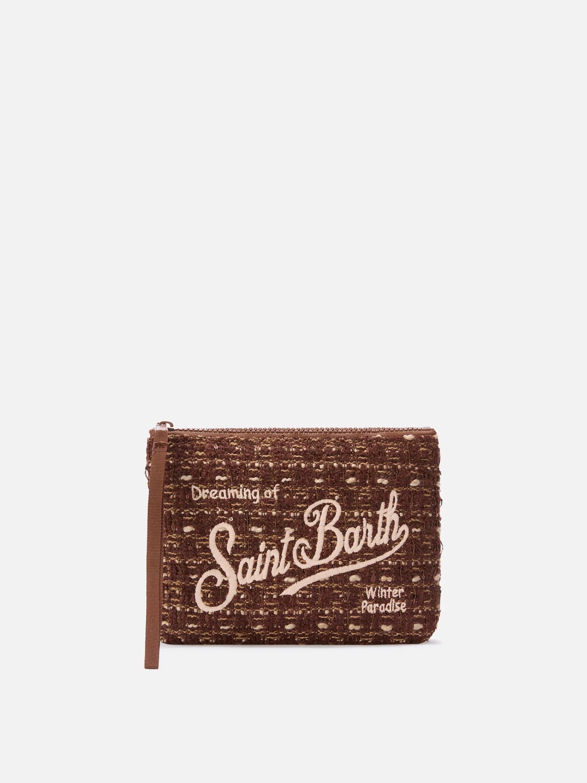 Pochette Aline marrone in tweed con ricamo logo ALI0027 00193M MC2 SAINT BARTH 