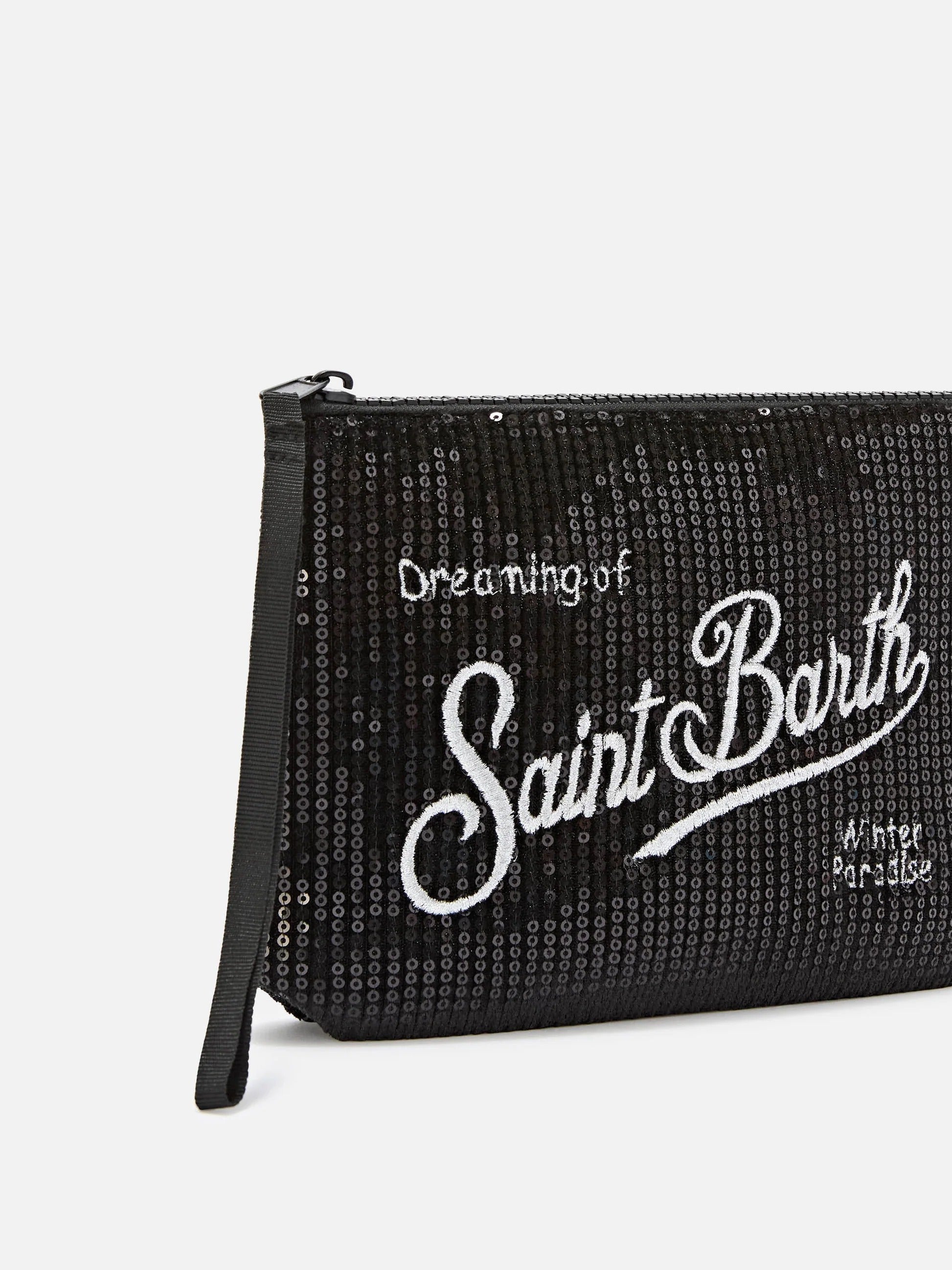 Pochette Aline nera in velluto con paillettes e ricamo logo ALI0030 00315M MC2 SAINT BARTH 