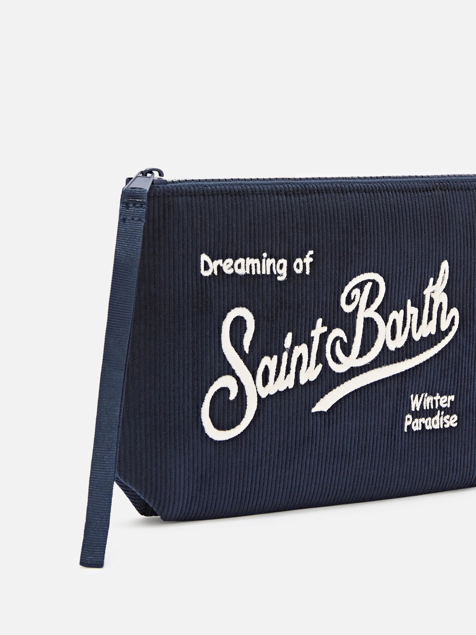 Pochette Aline blu navy in velluto a coste con ricamo logo ALI0059 00191M MC2 SAINT BARTH 