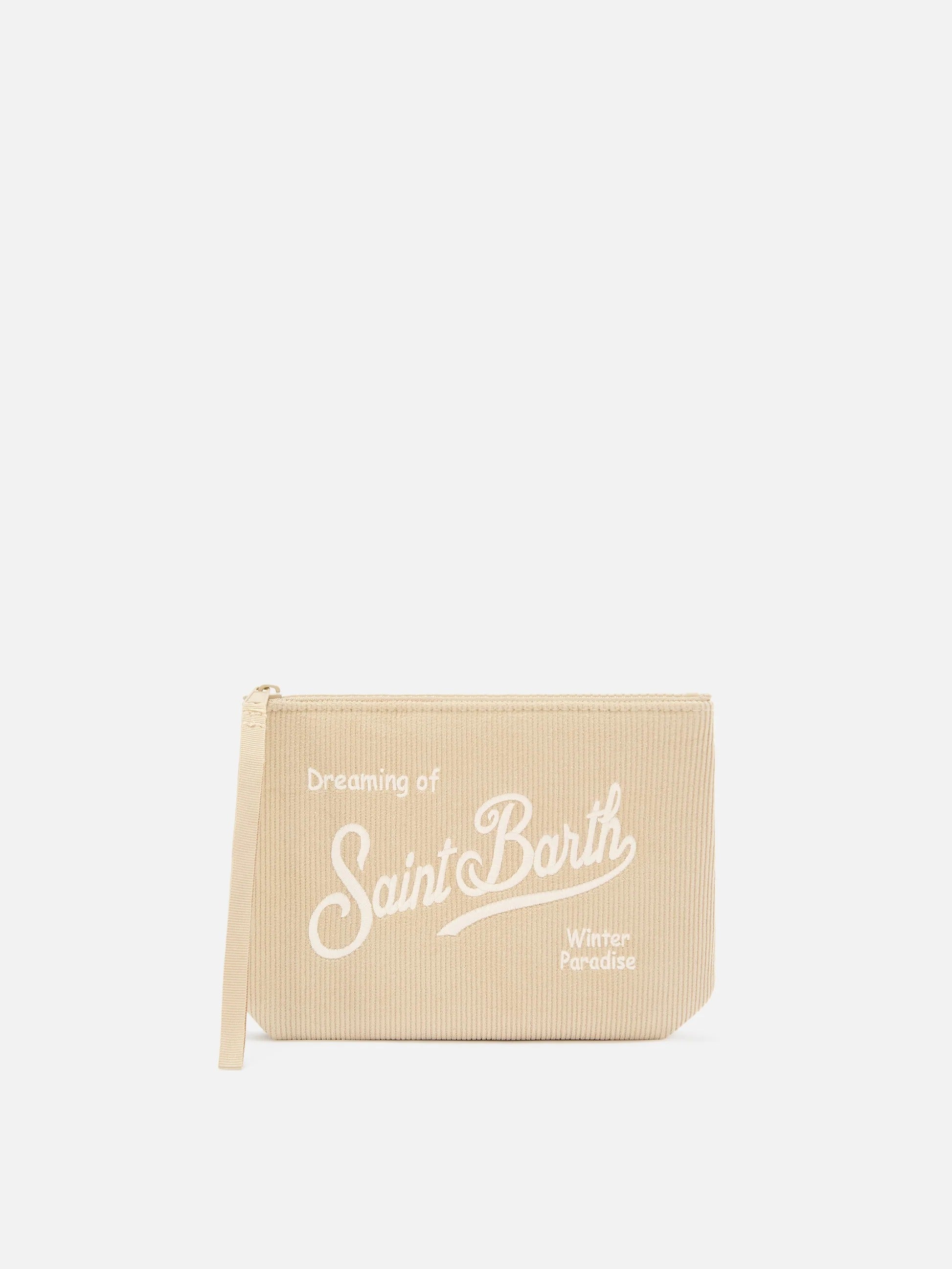 Pochette Aline beige in velluto a coste con ricamo logo ALI0059 02550M MC2 SAINT BARTH 