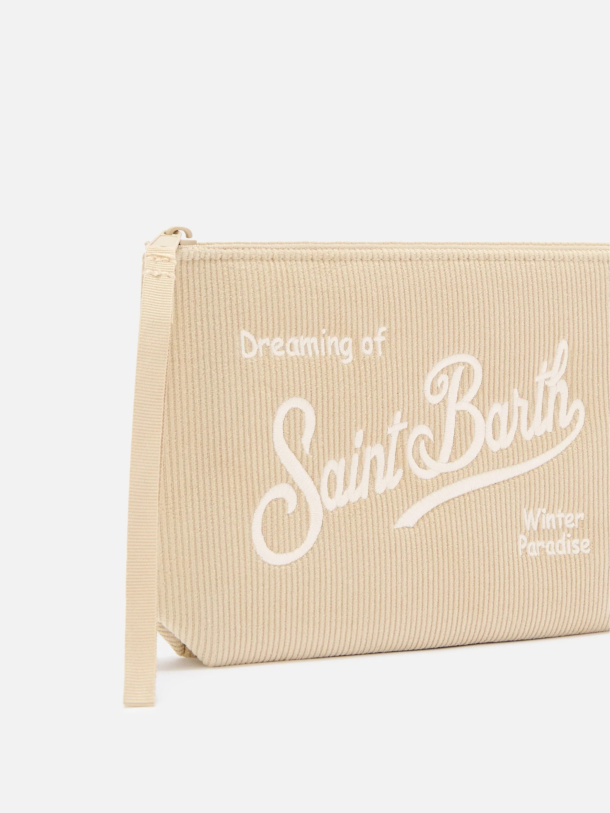 Pochette Aline beige in velluto a coste con ricamo logo ALI0059 02550M MC2 SAINT BARTH 
