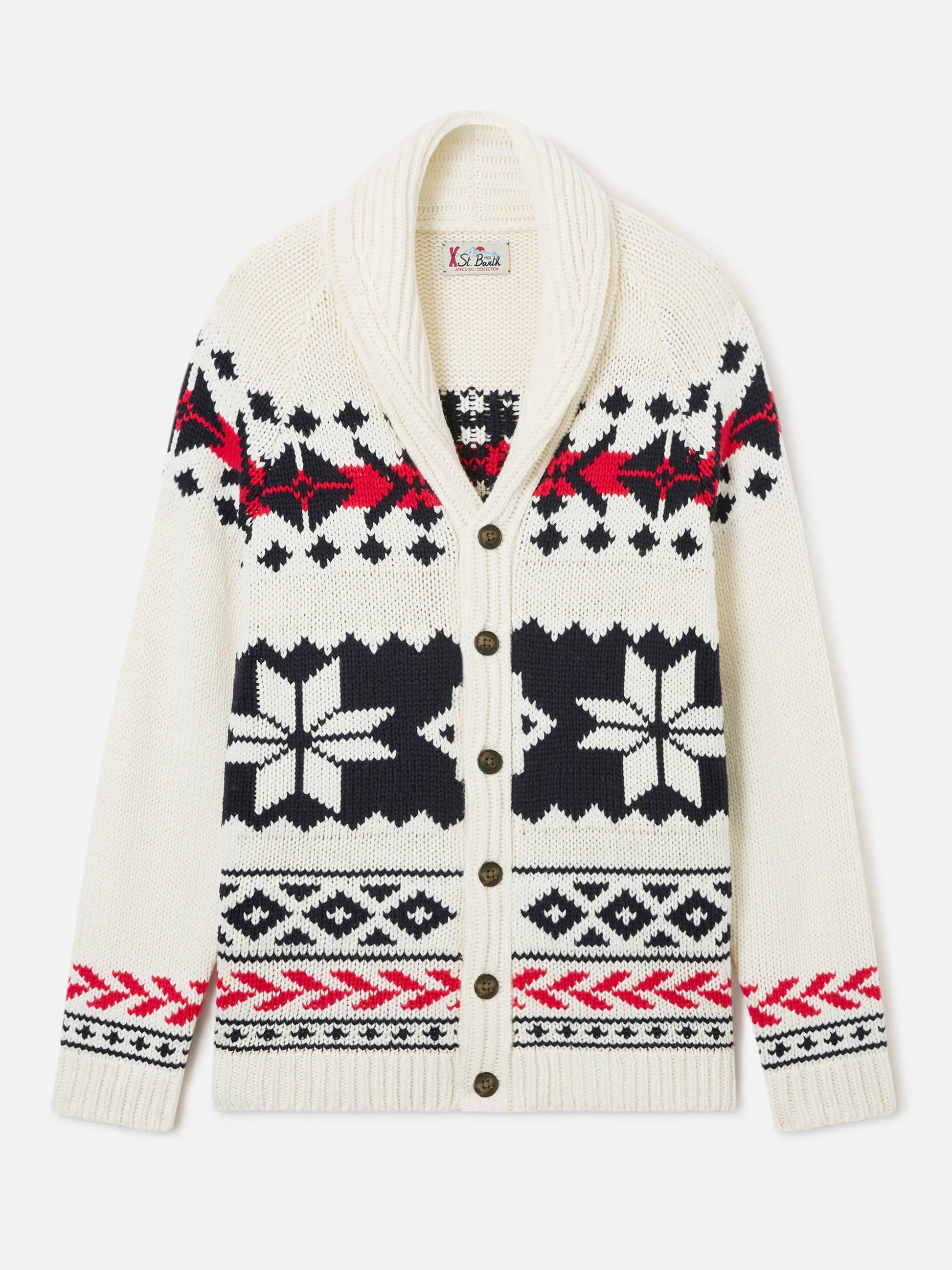 Cardigan Archer panna in misto lana e cashmere con motivo nordico ARCH001 00600M MC2 SAINT BARTH 