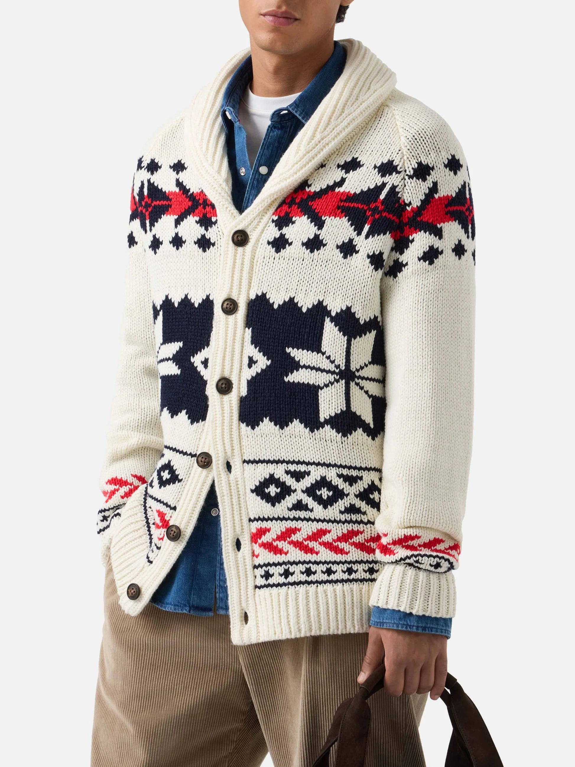 Cardigan Archer panna in misto lana e cashmere con motivo nordico ARCH001 00600M MC2 SAINT BARTH 