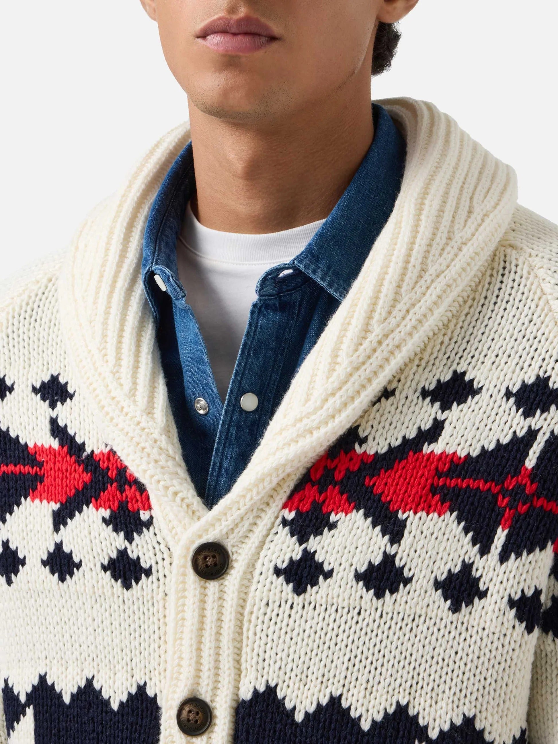 Cardigan Archer panna in misto lana e cashmere con motivo nordico ARCH001 00600M MC2 SAINT BARTH 