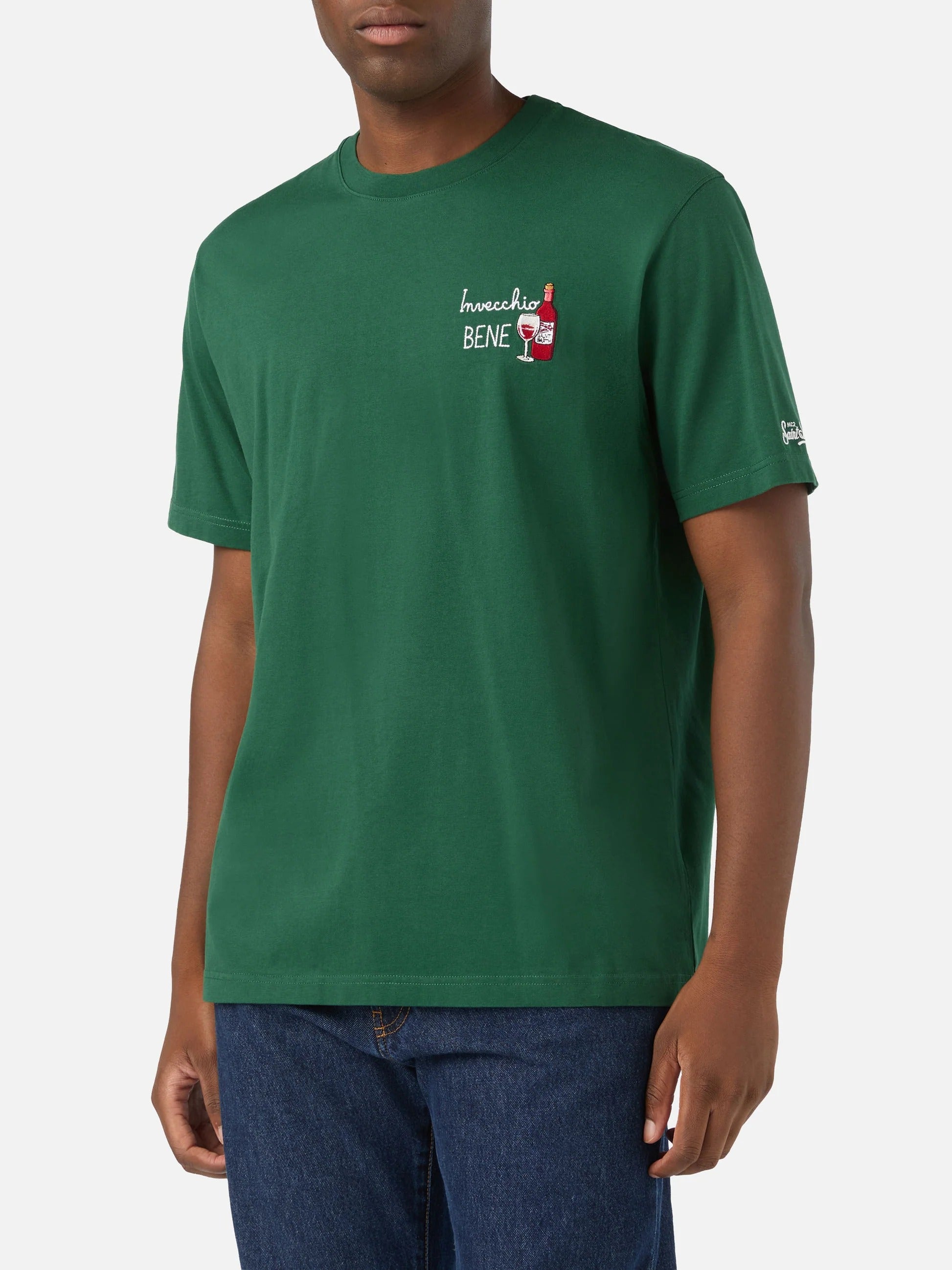 T-shirt Arnott verde in cotone con ricamo Invecchio Bene ARN0001 03582M MC2 SAINT BARTH 