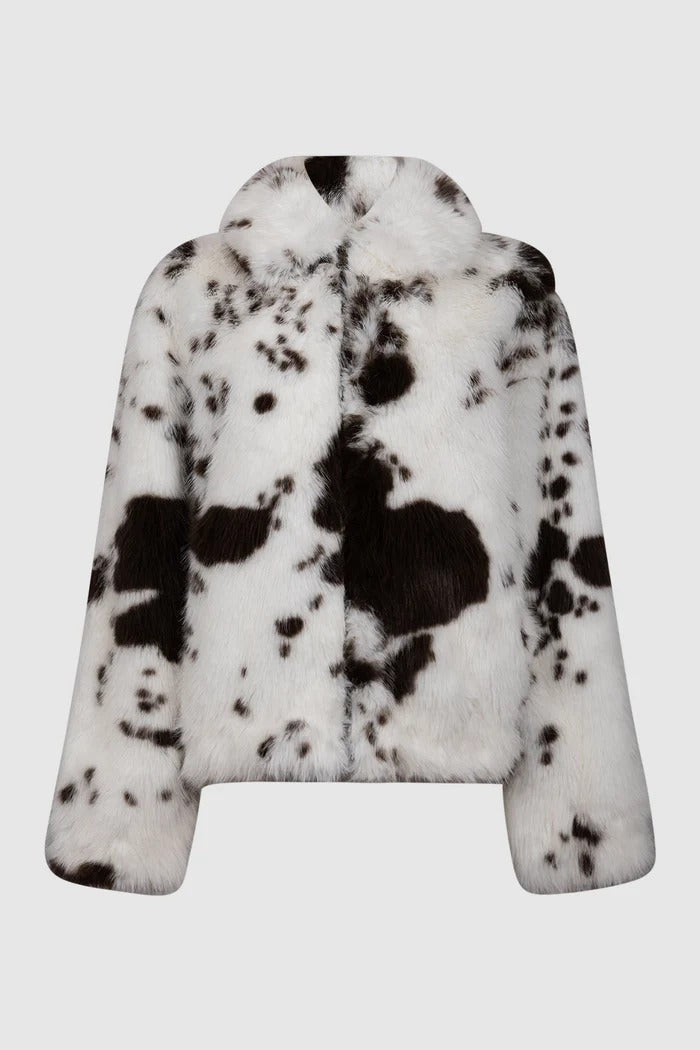 Giacca Aveline bianco panna in pelliccia sintetica con stampa cow AVL004 00186M MC2 SAINT BARTH 