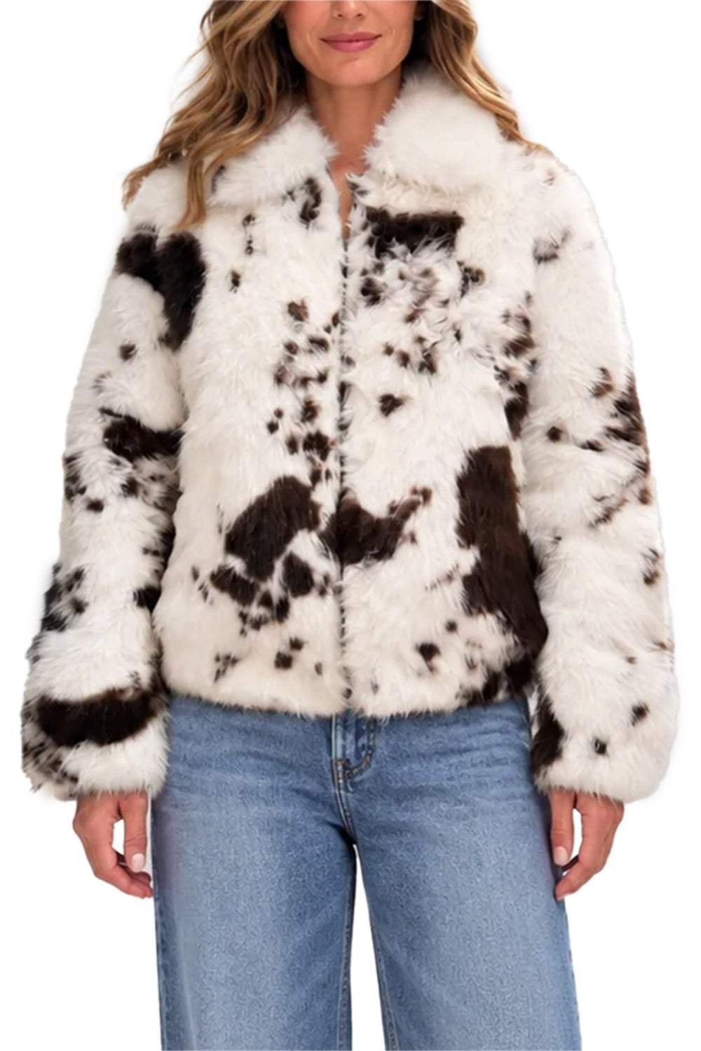 Giacca Aveline bianco panna in pelliccia sintetica con stampa cow AVL004 00186M MC2 SAINT BARTH 