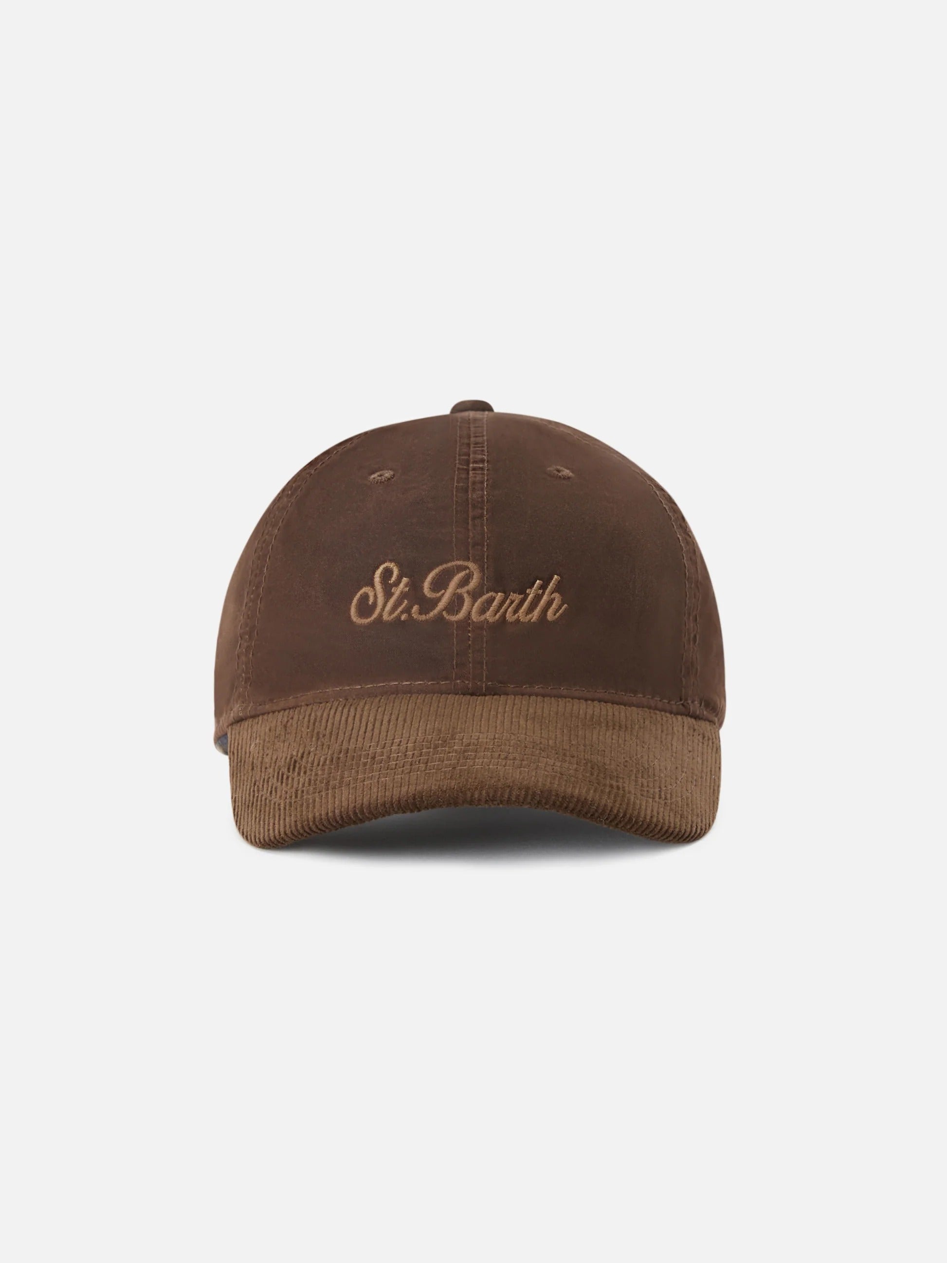 Cappello Baseball marrone in velluto a coste cerato con ricamo logo BASB0024 00128M MC2 SAINT BARTH 