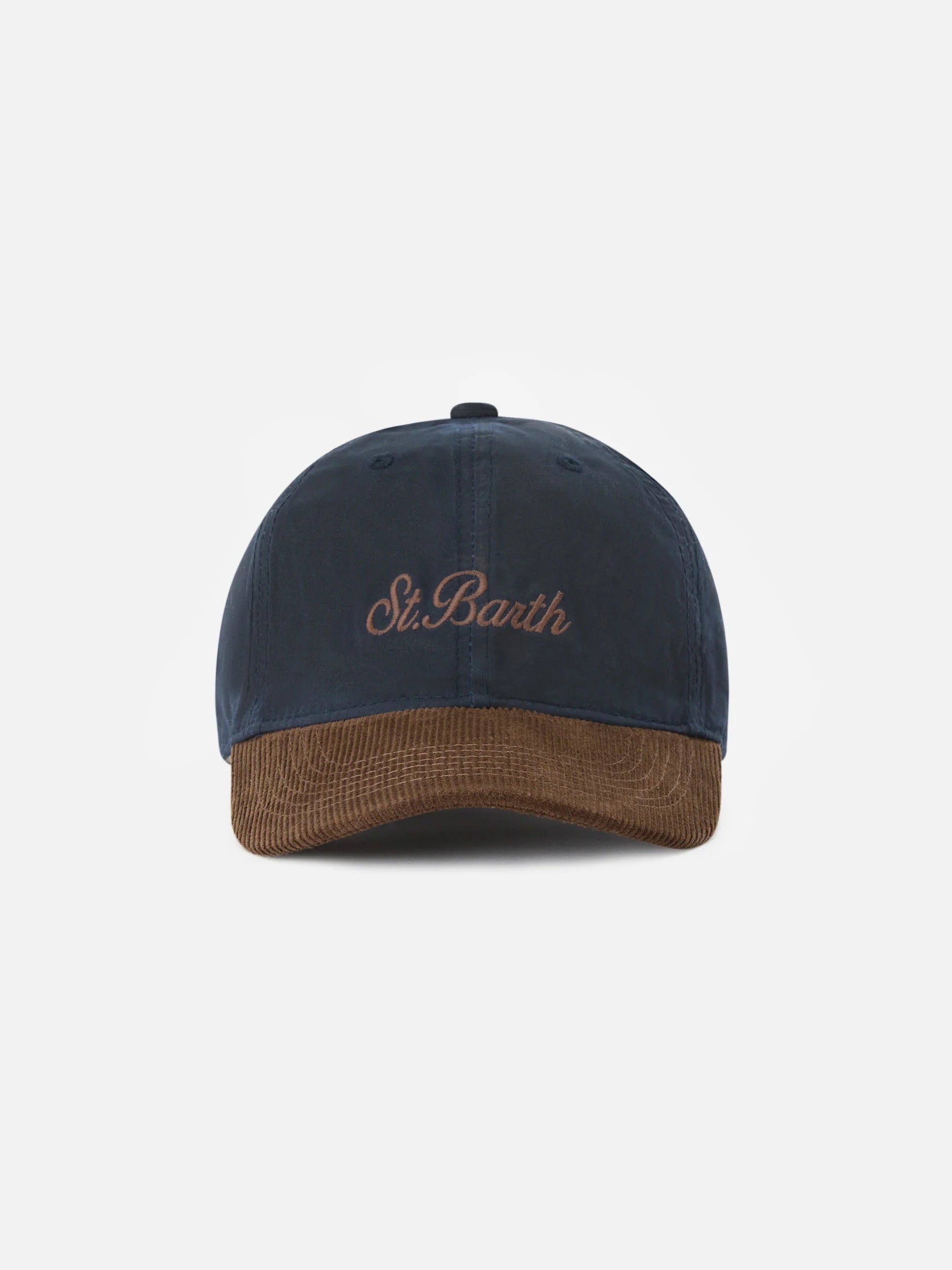 Cappello Baseball blu navy in velluto a coste cerato con ricamo logo BASB0024 00165M MC2 SAINT BARTH 