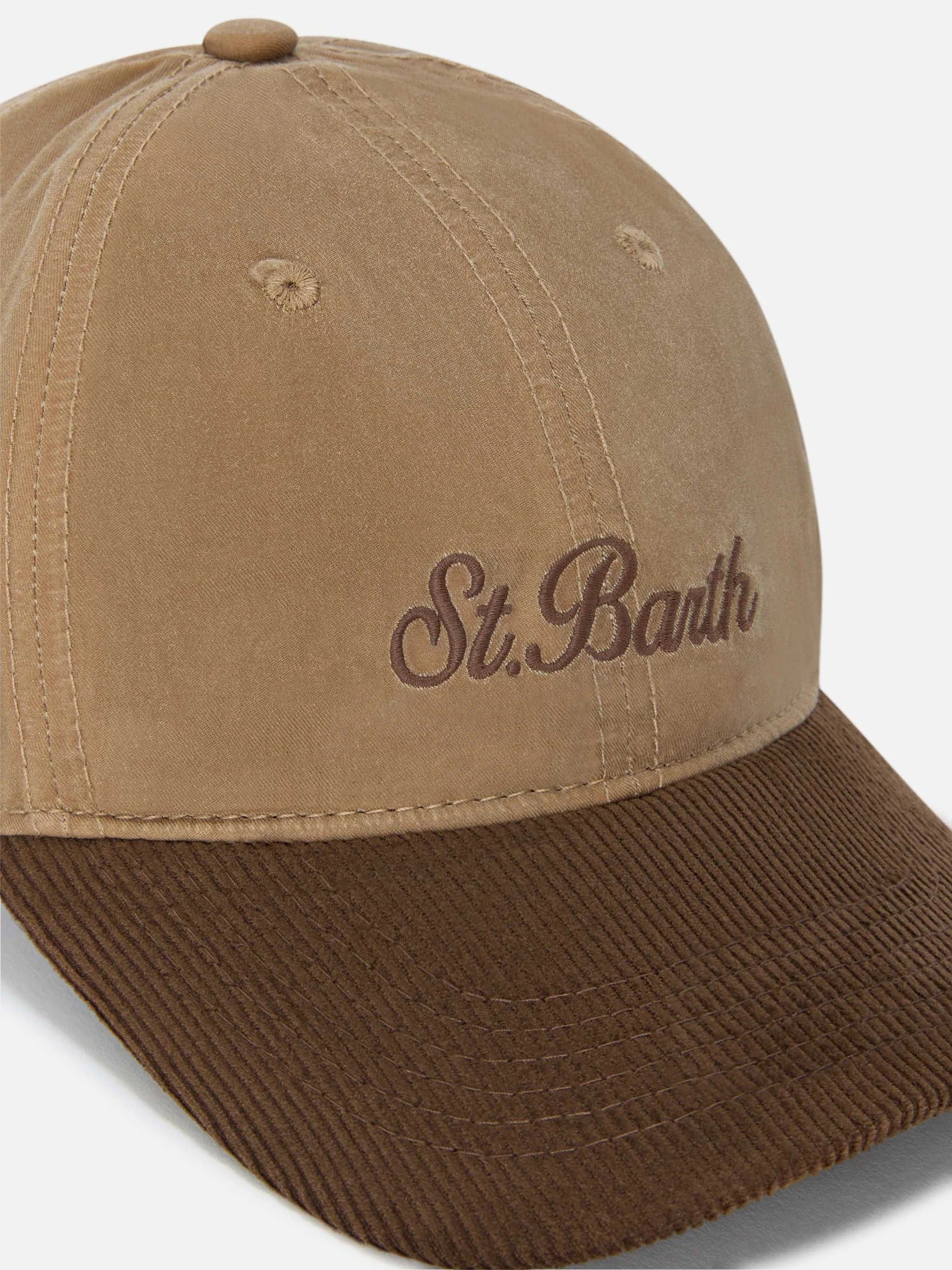 Cappello Baseball nocciola in velluto a coste cerato con ricamo logo BASB0024 00550M MC2 SAINT BARTH 