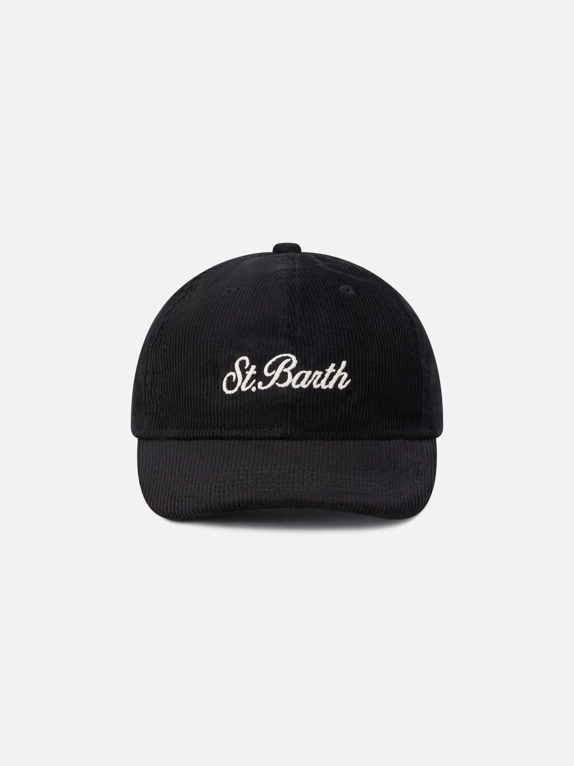 Cappello Baseball nero in velluto a coste con ricamo logo BASB0025 00315M MC2 SAINT BARTH 