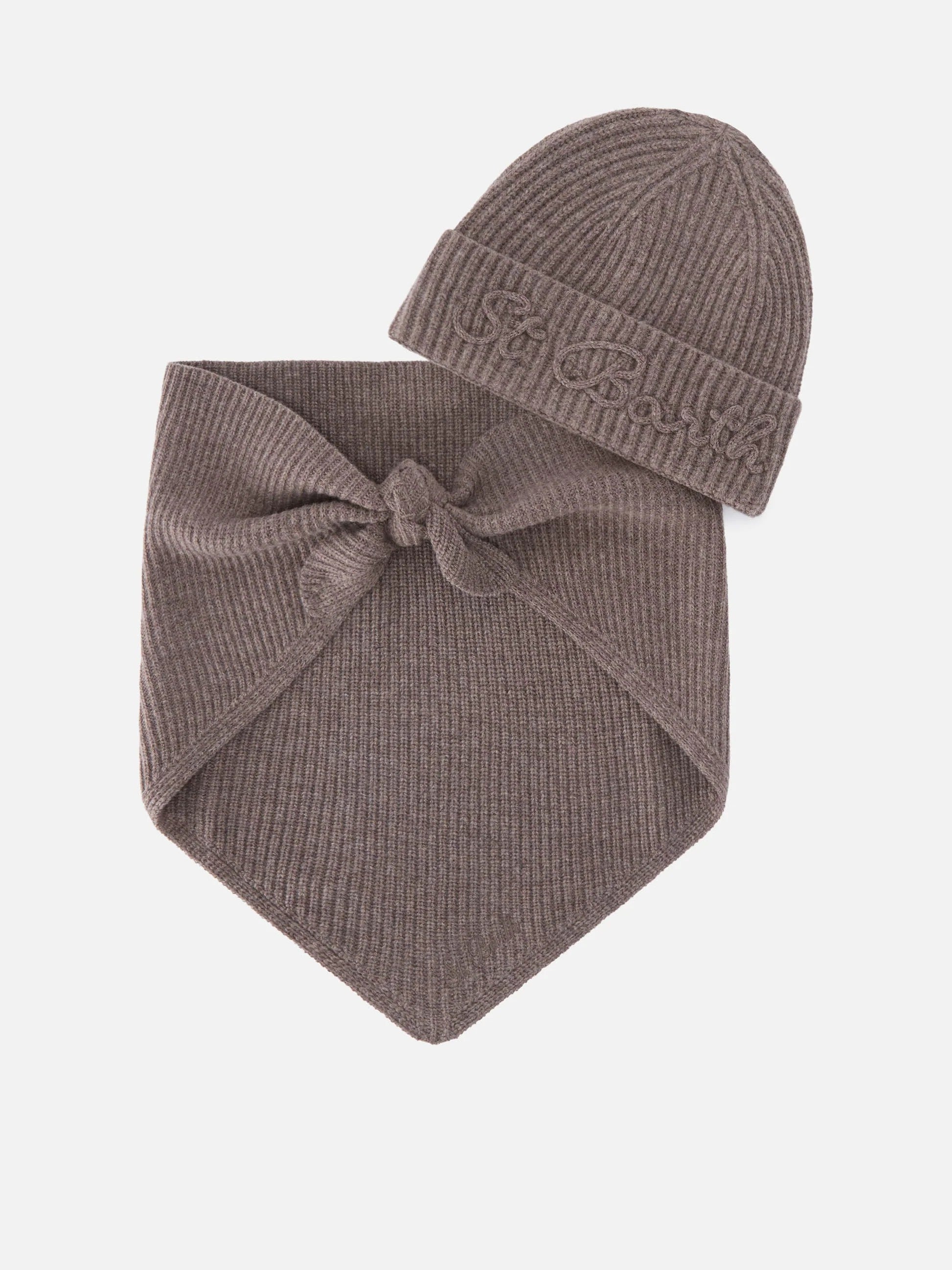 Set berretto e scaldacollo con cappuccio in lana nocciola BOX0041 00020M MC2 SAINT BARTH 