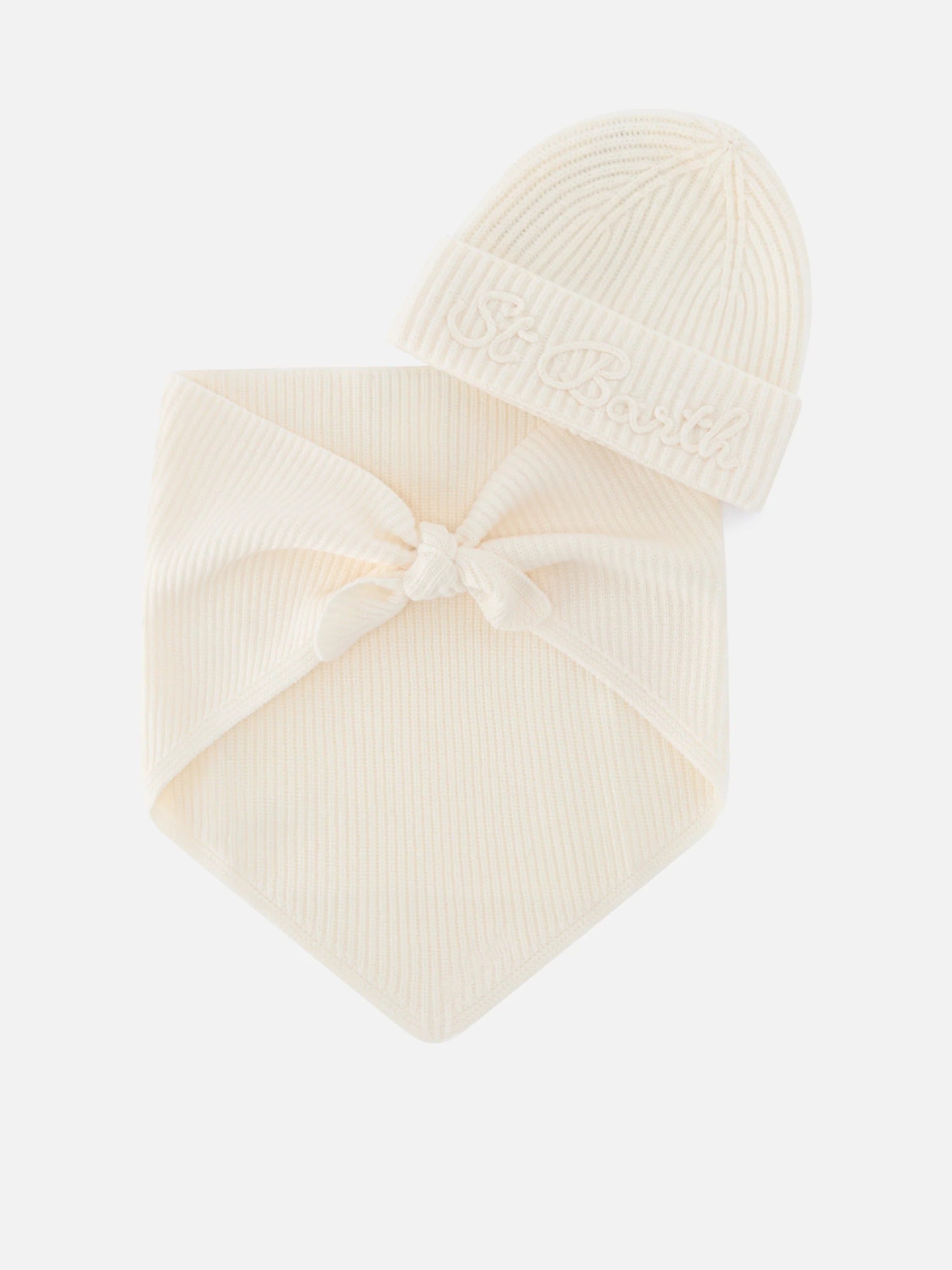 Set berretto e scaldacollo con cappuccio in lana off white BOX0041 00023M MC2 SAINT BARTH 