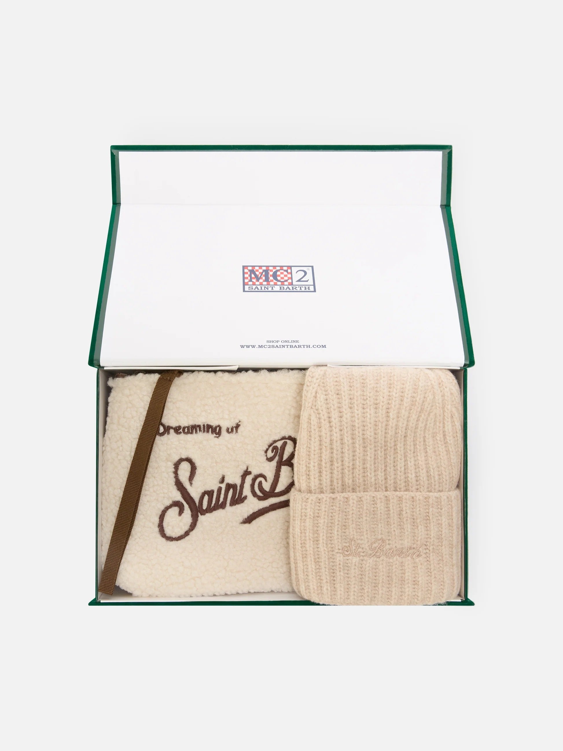 Set pochette beige in teddy e berretto beige BOX0049 04512M MC2 SAINT BARTH 