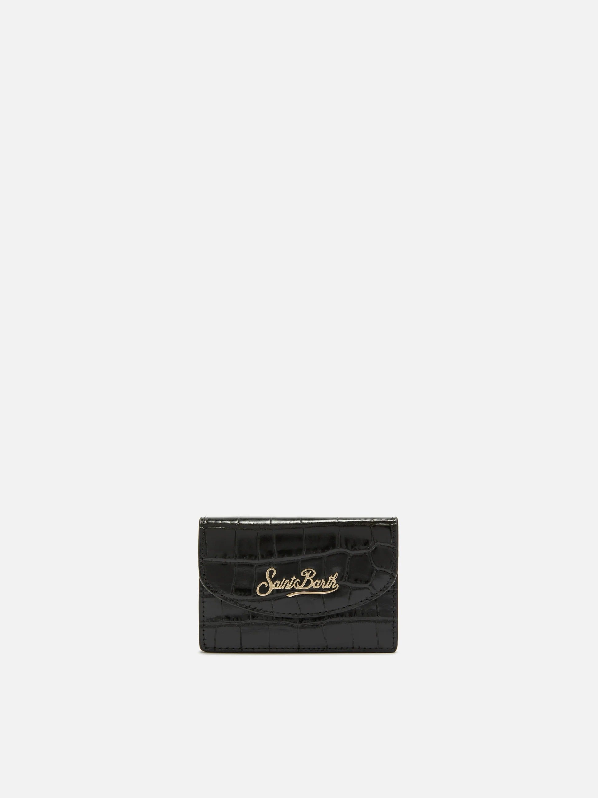 Portacarte nero in pelle con stampa cocco CARDH01 00721M MC2 SAINT BARTH 