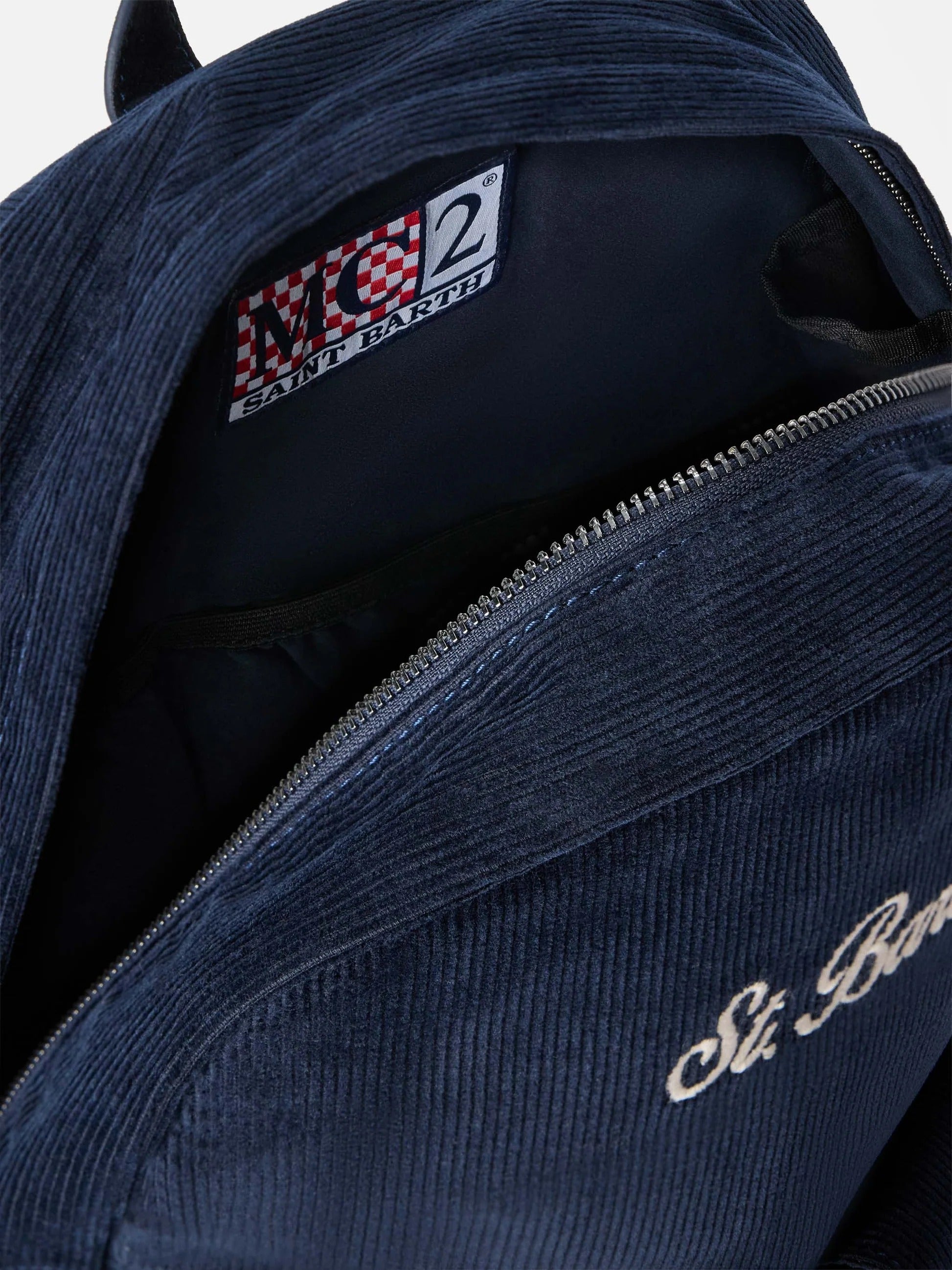 Zaino Cody blu navy in velluto a coste con ricamo logo COD0007 01329M MC2 SAINT BARTH 