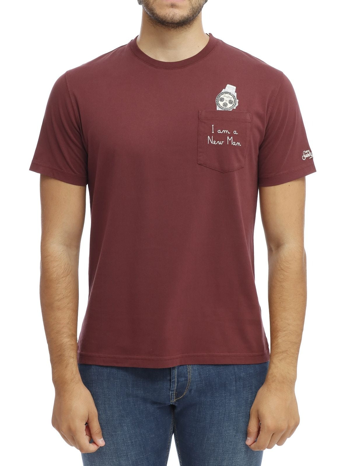 T-shirt Connor bordeaux in cotone organico con stampa orologio e ricamo I am a new man CONR0001 03280M MC2 SAINT BARTH 