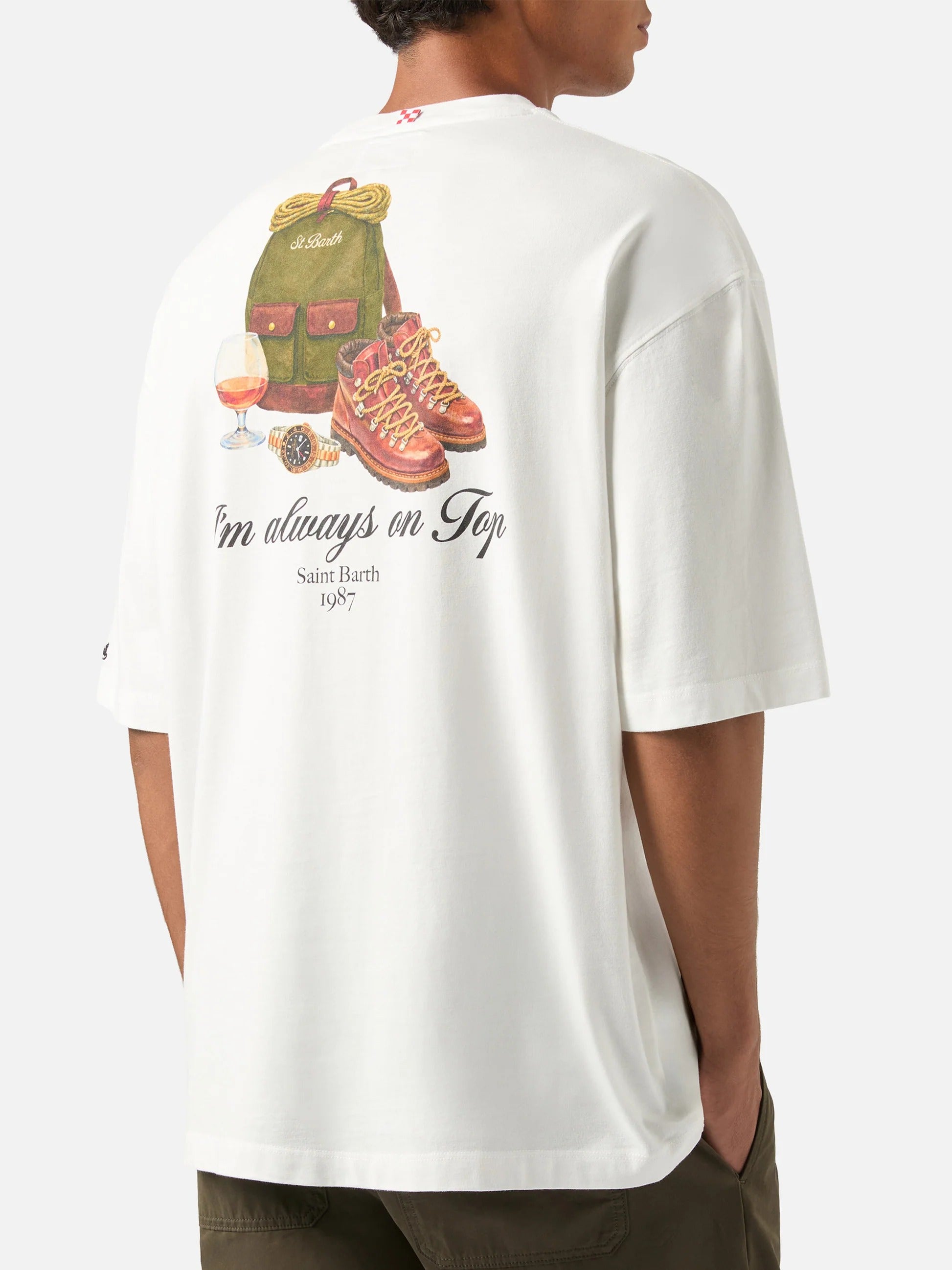 T-shirt Delmar oversize bianca in cotone con stampa I'm Always On Top sul retro DLR0001 03078M MC2 SAINT BARTH 