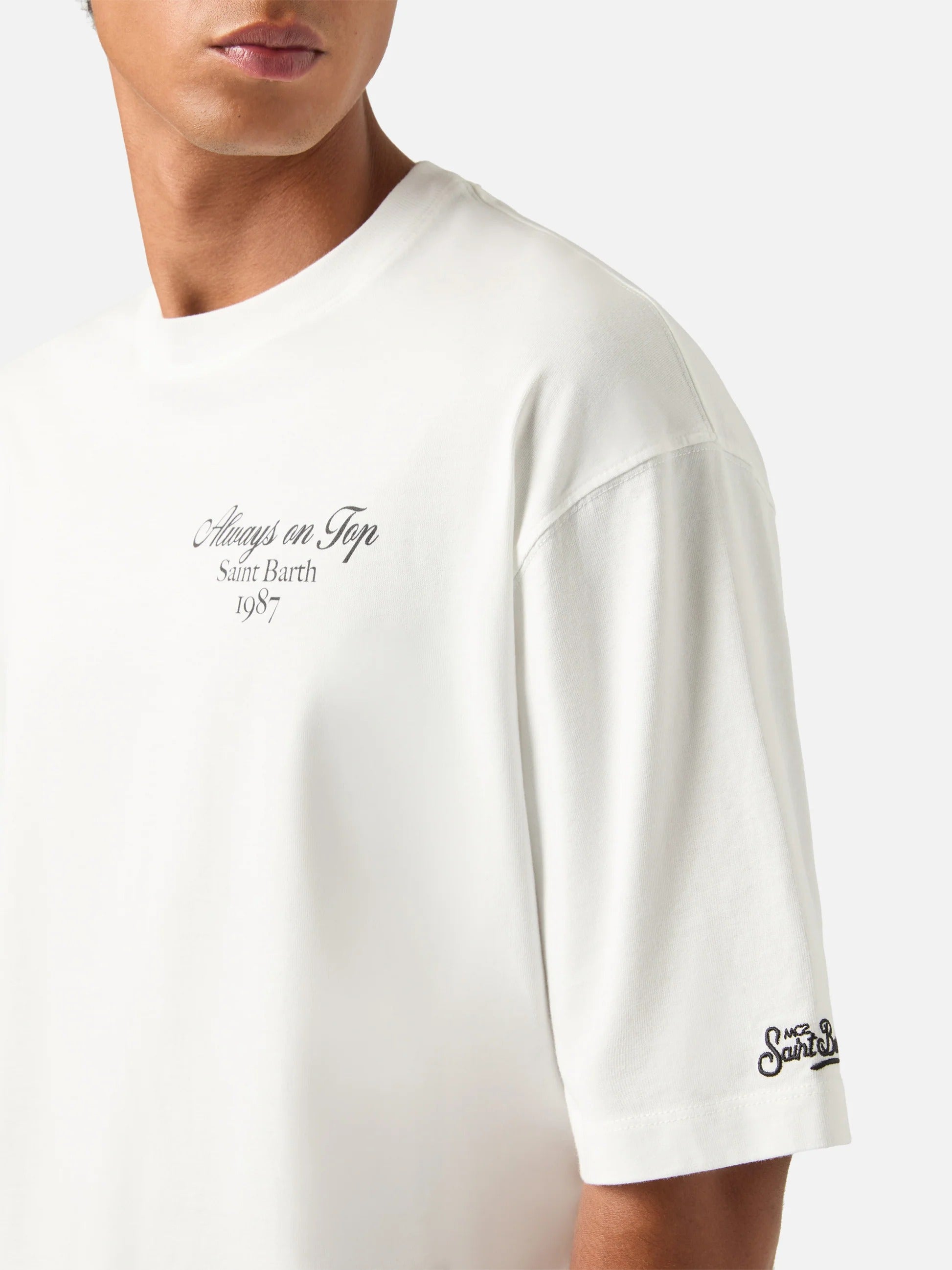 T-shirt Delmar oversize bianca in cotone con stampa I'm Always On Top sul retro DLR0001 03078M MC2 SAINT BARTH 