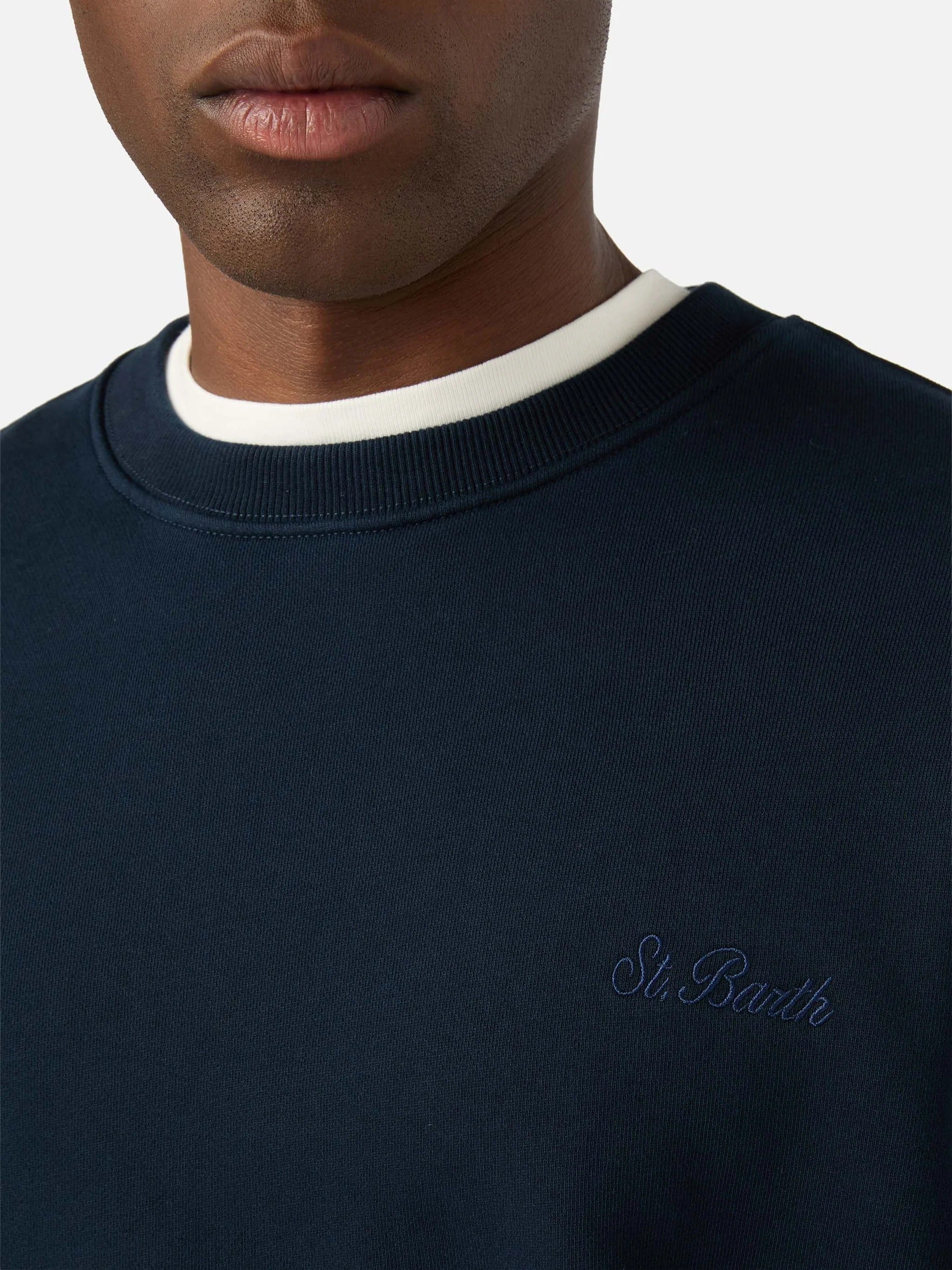 Felpa Fourseason blu navy in cotone con ricamo logo FSN0001 00753M MC2 SAINT BARTH 