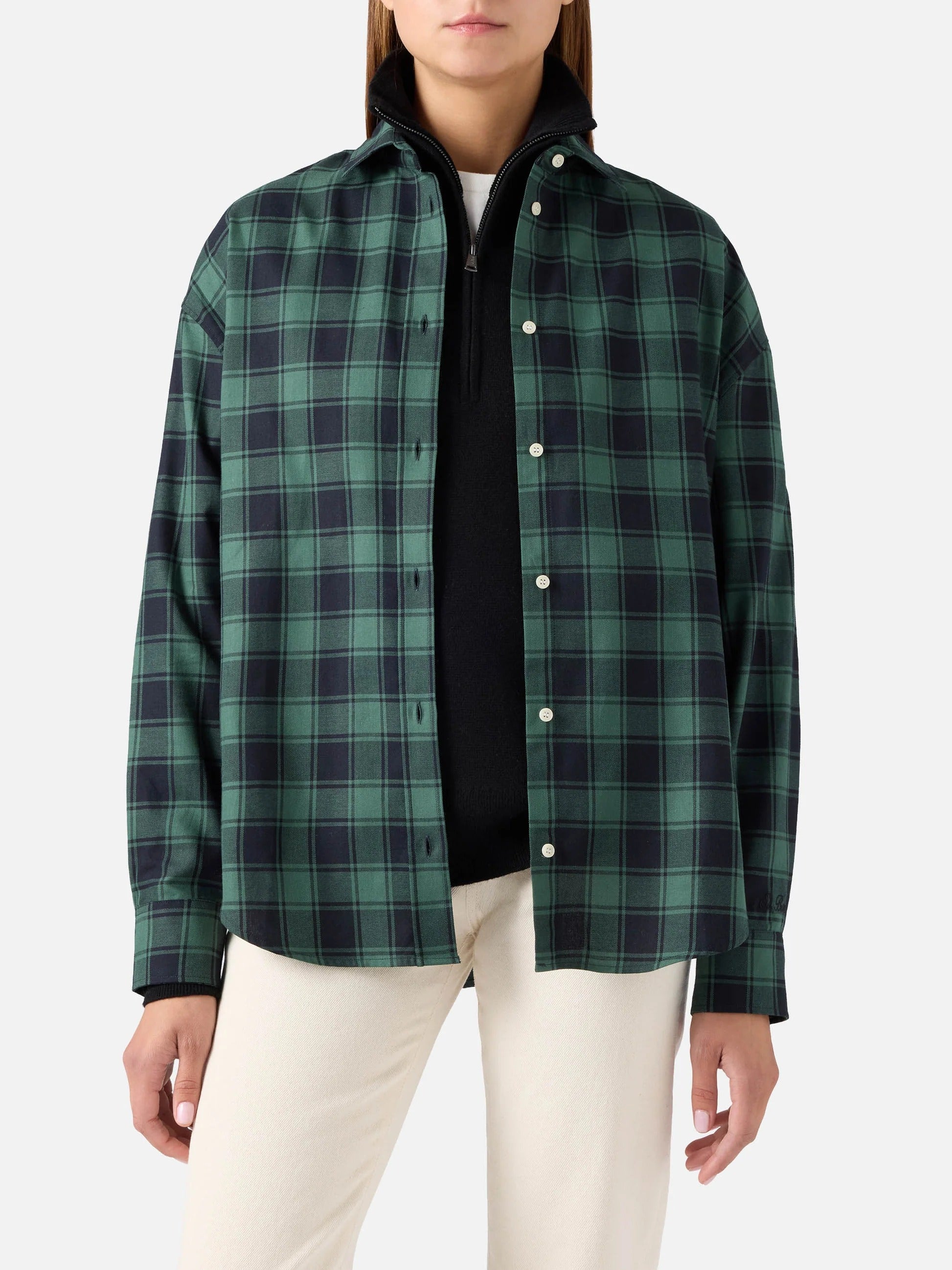 Camicia Gigy verde in flanella di cotone con motivo buffalo check e ricamo Après Chic GIG0001 00228M MC2 SAINT BARTH 