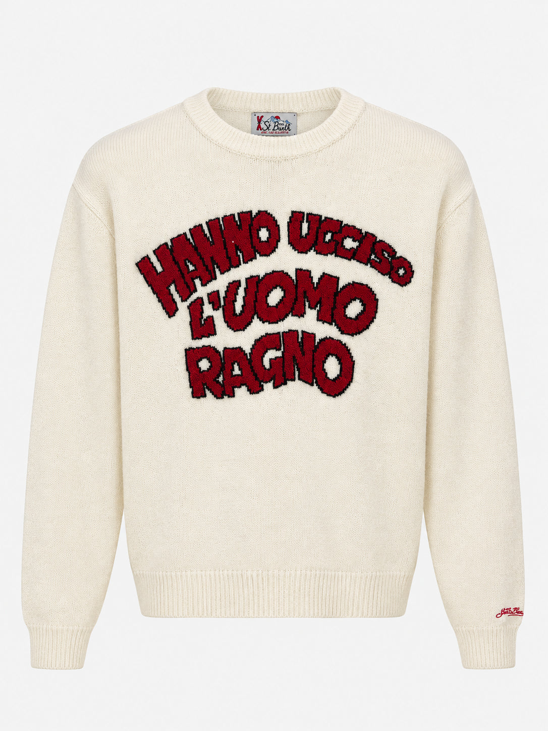 Maglia girocollo Heron Panna con intarsio Uomo ragno | Special edition HER0001 01144M MC2 SAINT BARTH 