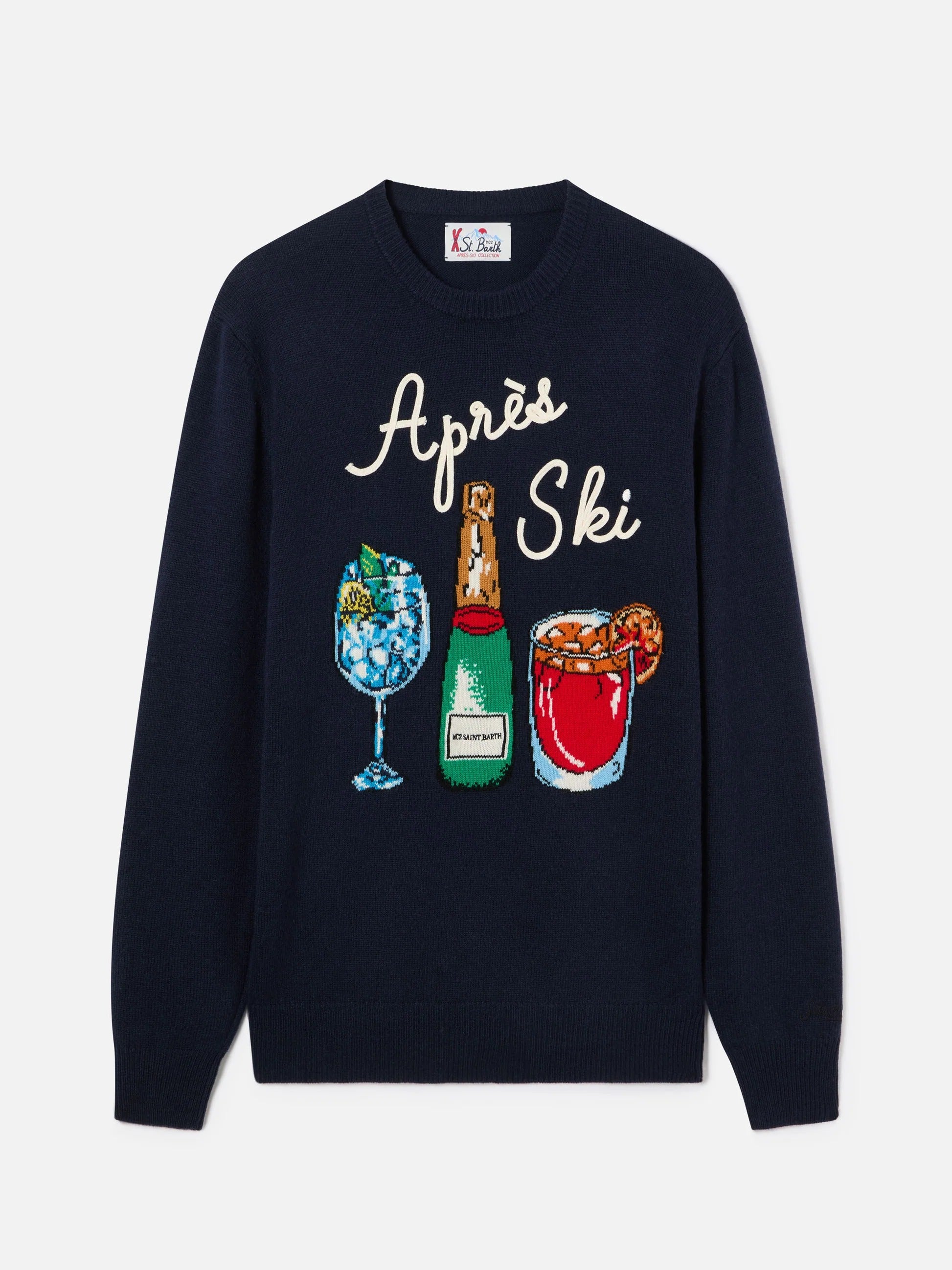 Maglia girocollo Heron blu navy con intarsio e ricamo Après Ski HER0001 03085M MC2 SAINT BARTH 